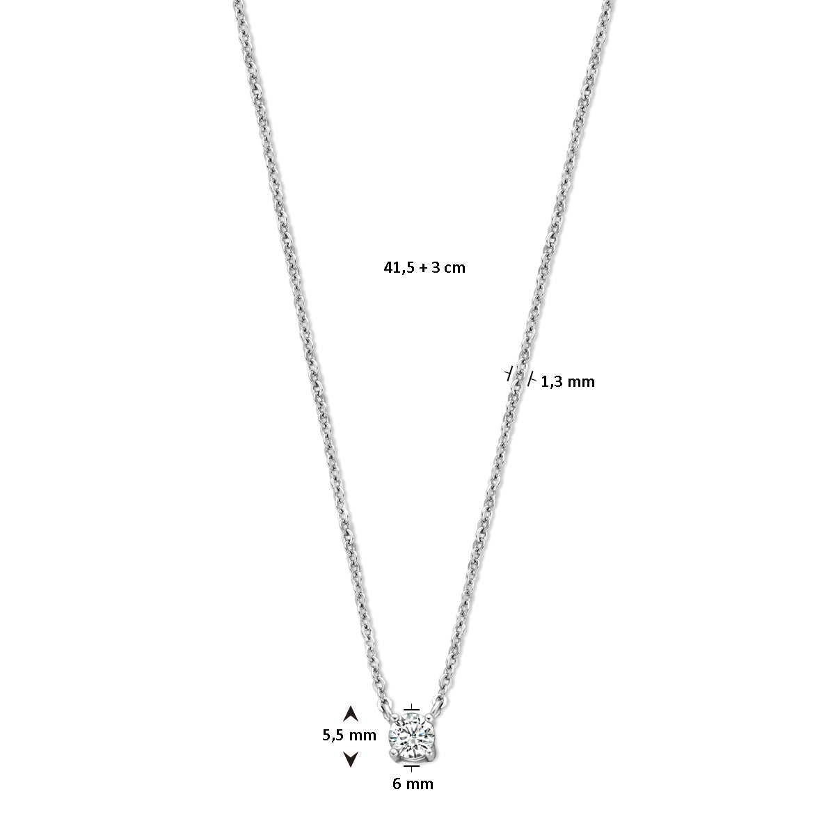 vDam Ketting Zirkonia 41,5 + 3 Cm Zilver Gerhodineerd 1337665  41.5cm