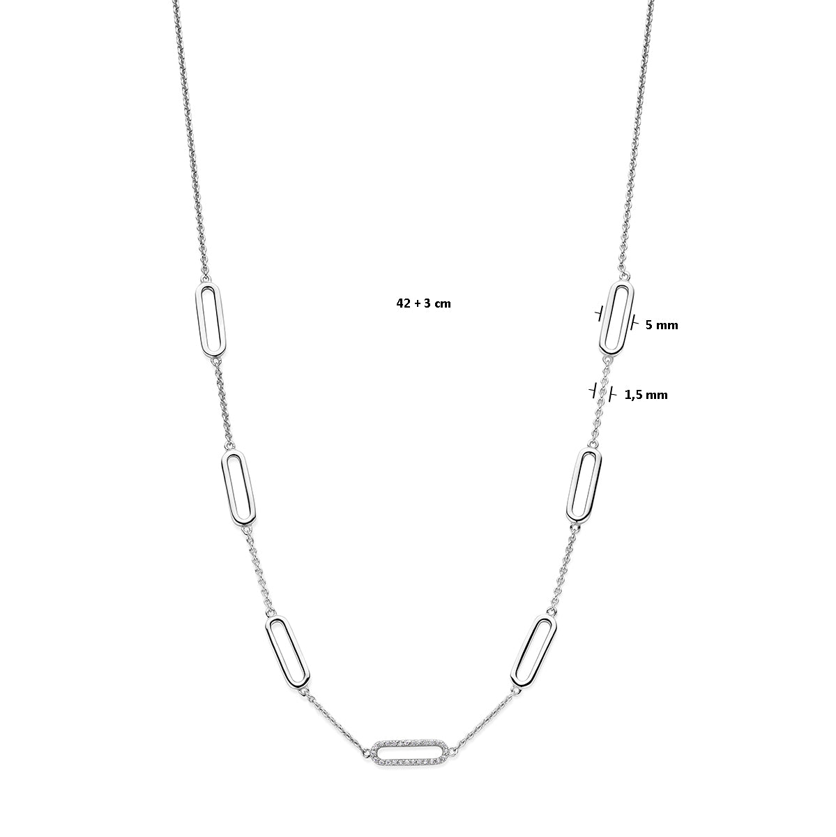 vDam Ketting Zirkonia 42cm + 3 Cm Zilver Gerhodineerd 1337893  42cm