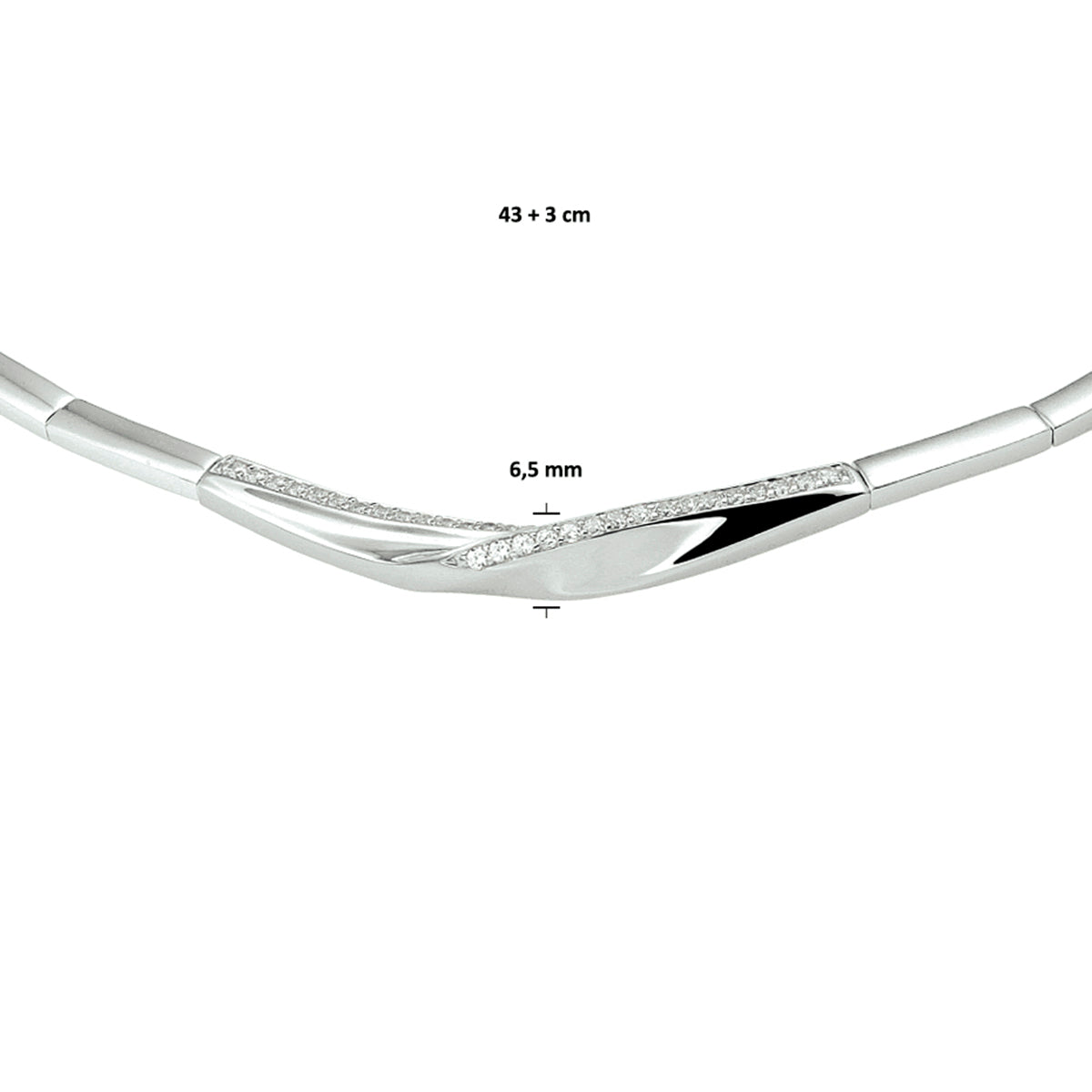 vDam Ketting Zirkonia 43cm + 3 Cm Zilver Gerhodineerd 1328260  43cm