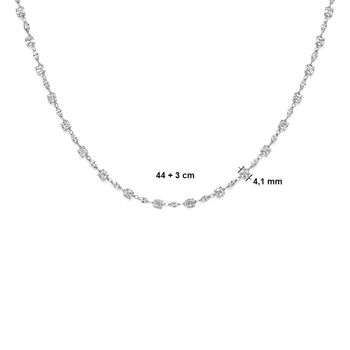 vDam Ketting Zirkonia 44cm + 3 Cm Zilver Gerhodineerd 1338959  44cm