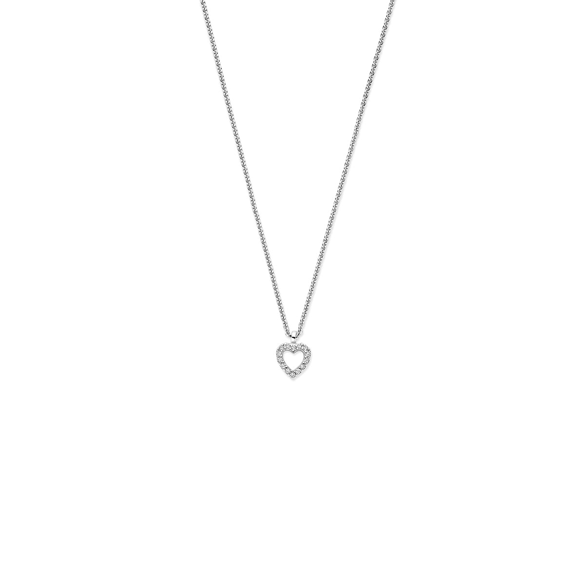 vDam Ketting Zirkonia Hartje 41 - 43 - 45 Cm Zilver Gerhodineerd 1341268