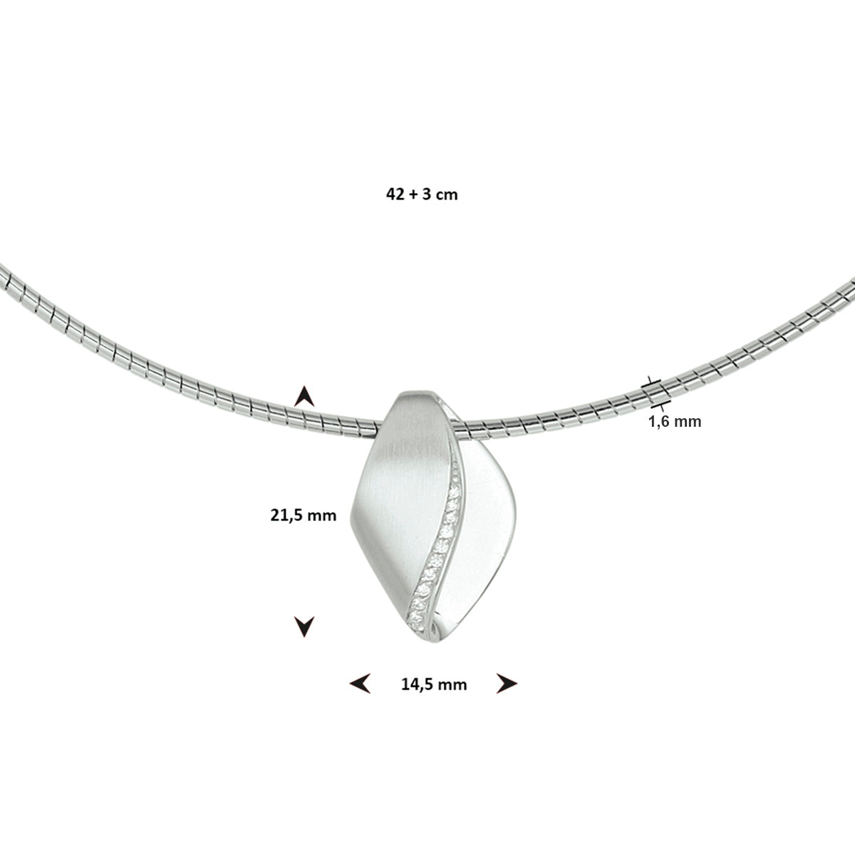vDam Ketting Zirkonia Poli/mat 42cm + 3 Cm Zilver Gerhodineerd 1332832  42cm