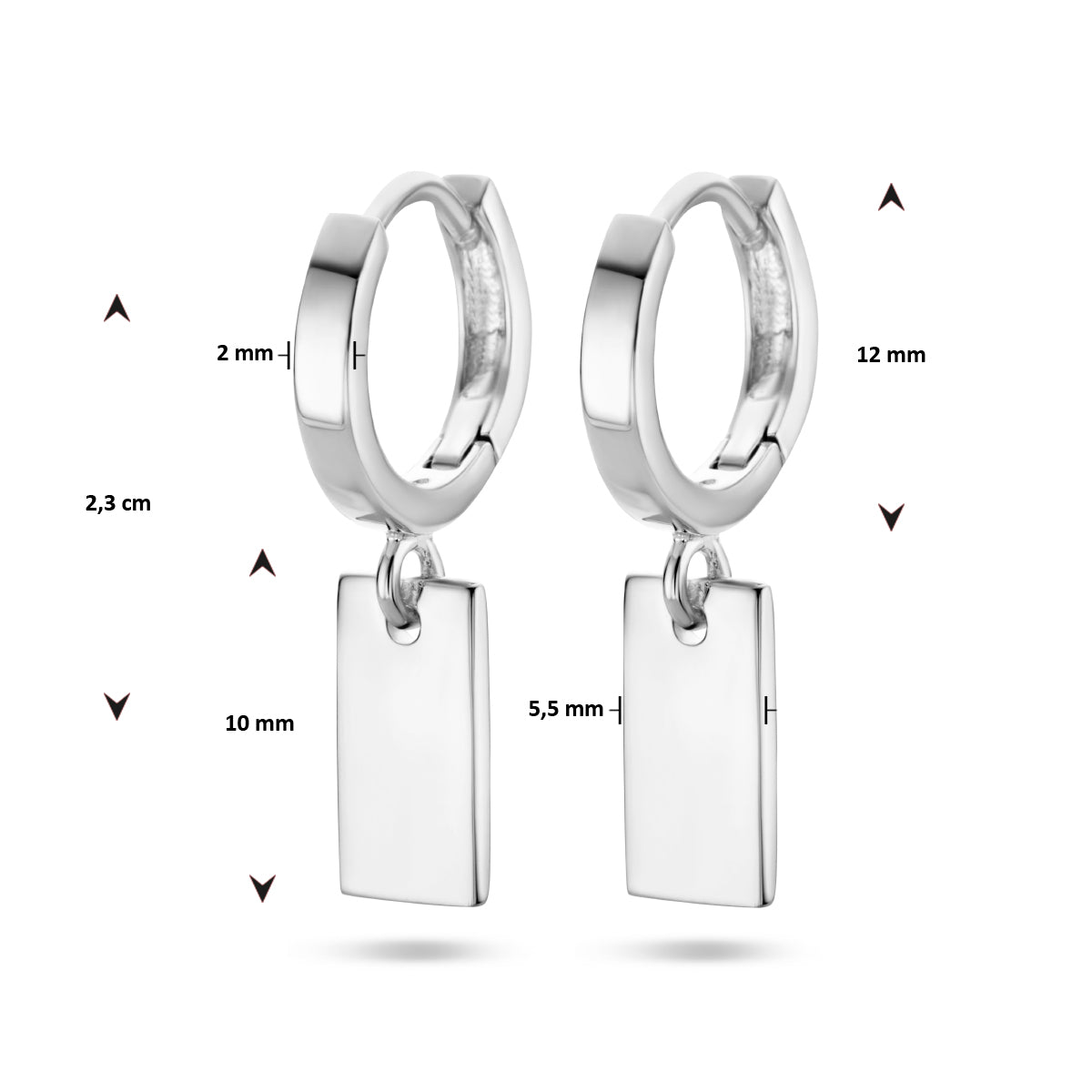 vDam Klapoorring Hanger Rechthoek Zilver Gerhodineerd 1336322