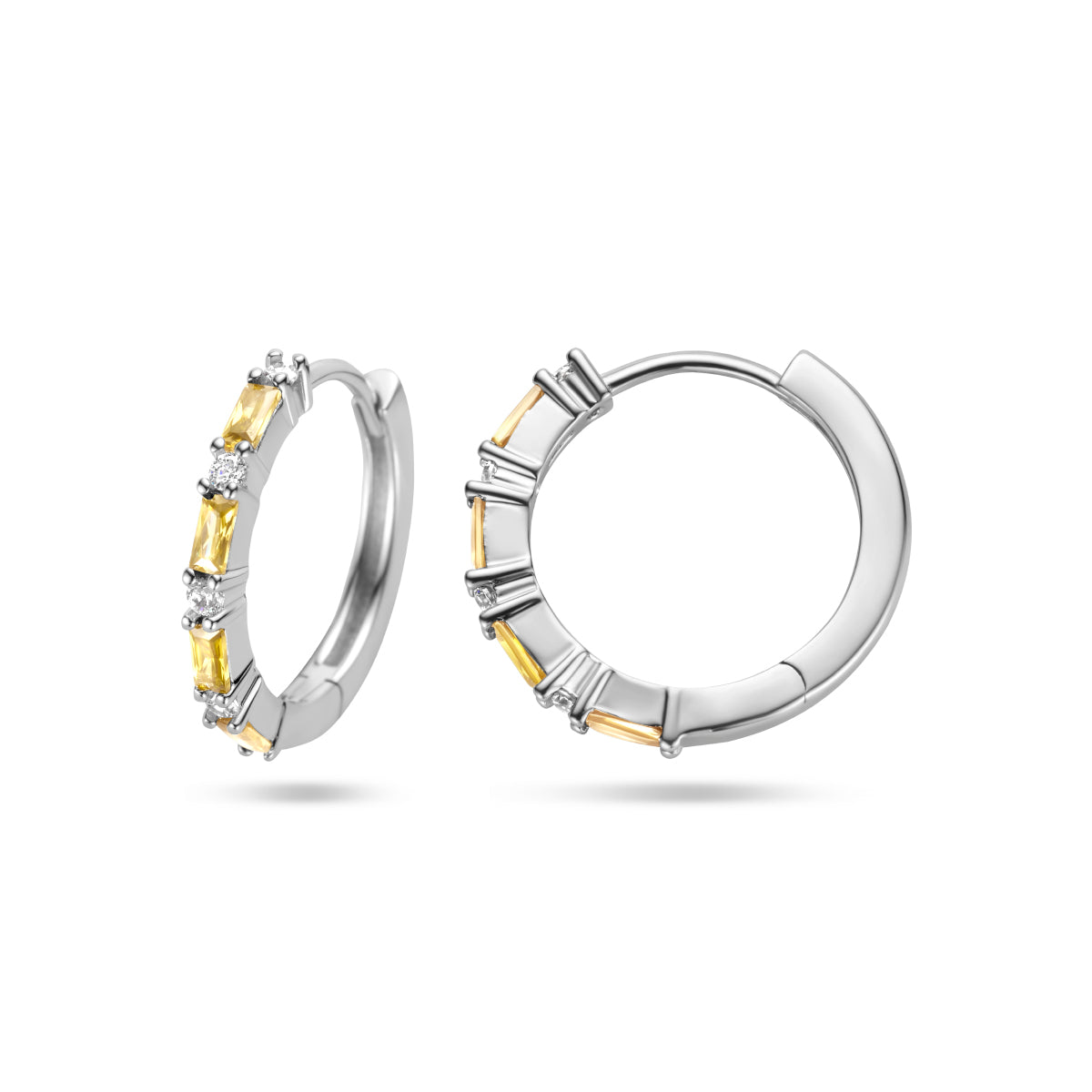 vDam Klapoorringen Geel En Wit Zirkonia Zilver Gerhodineerd 1336315