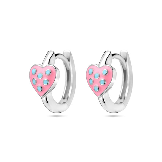 vDam Klapoorringen Hart Roze En Turquoise Emaille Zilver Gerhodineerd 1339084