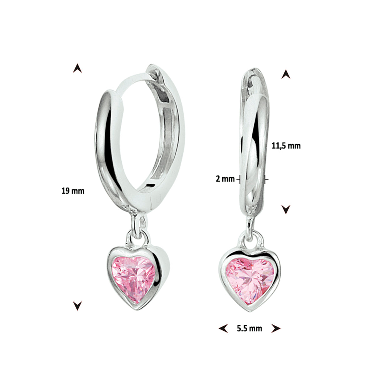 vDam Klapoorringen Hart Roze Zirkonia Zilver Gerhodineerd 1328281