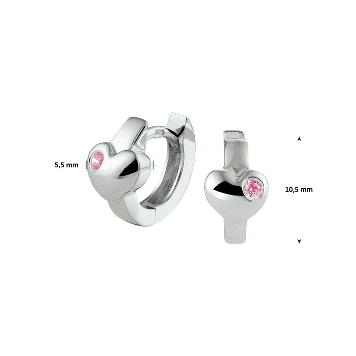 vDam Klapoorringen Hart Roze Zirkonia Zilver Gerhodineerd 1332879
