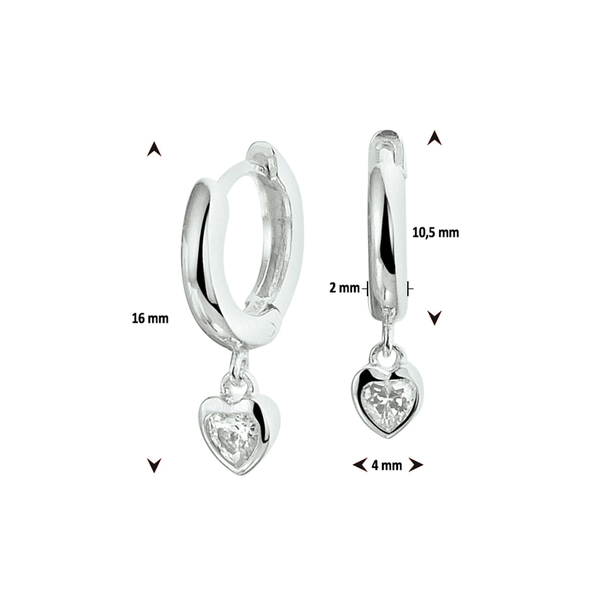 vDam Klapoorringen Hart Zirkonia Zilver Gerhodineerd 1328278