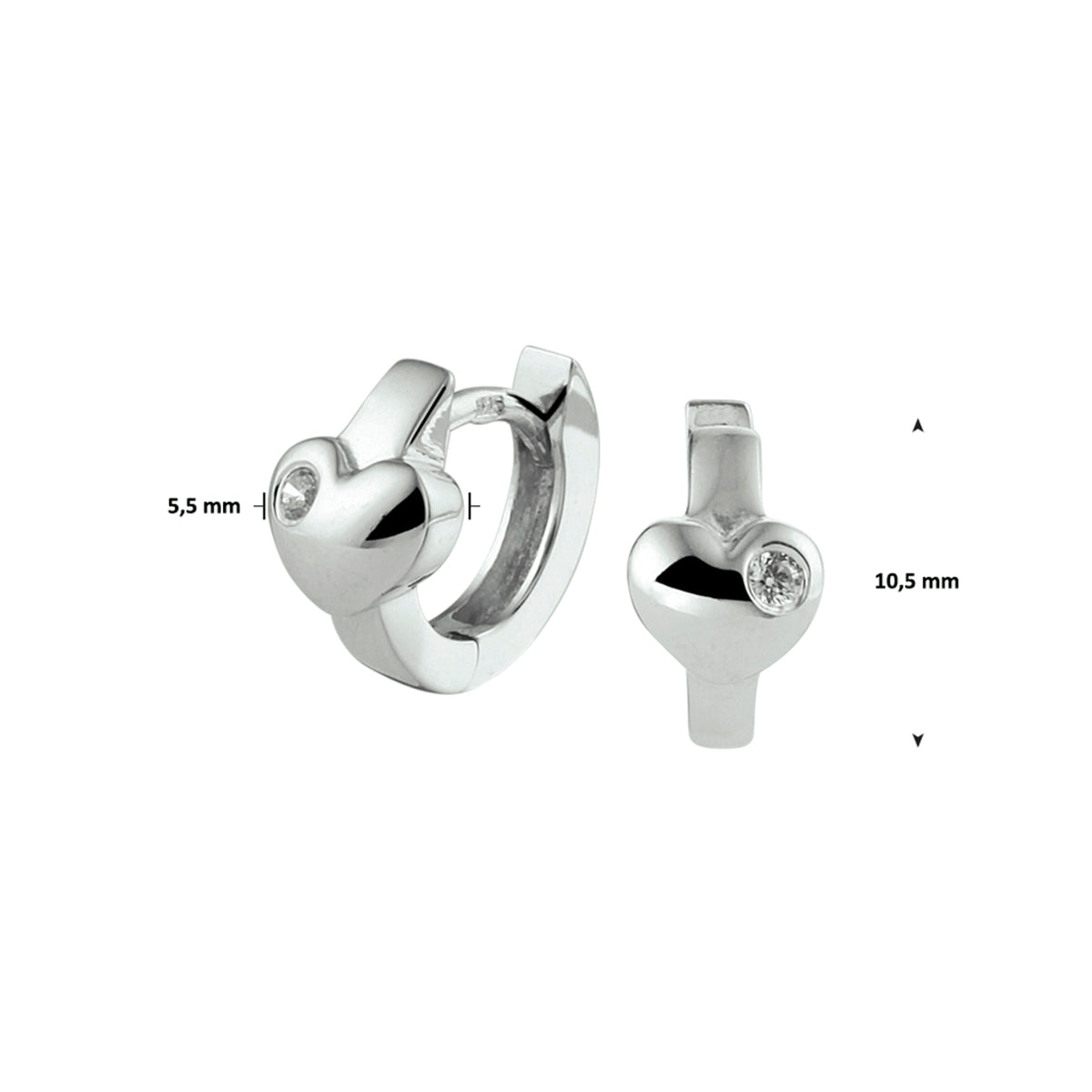 vDam Klapoorringen Hart Zirkonia Zilver Gerhodineerd 1332878