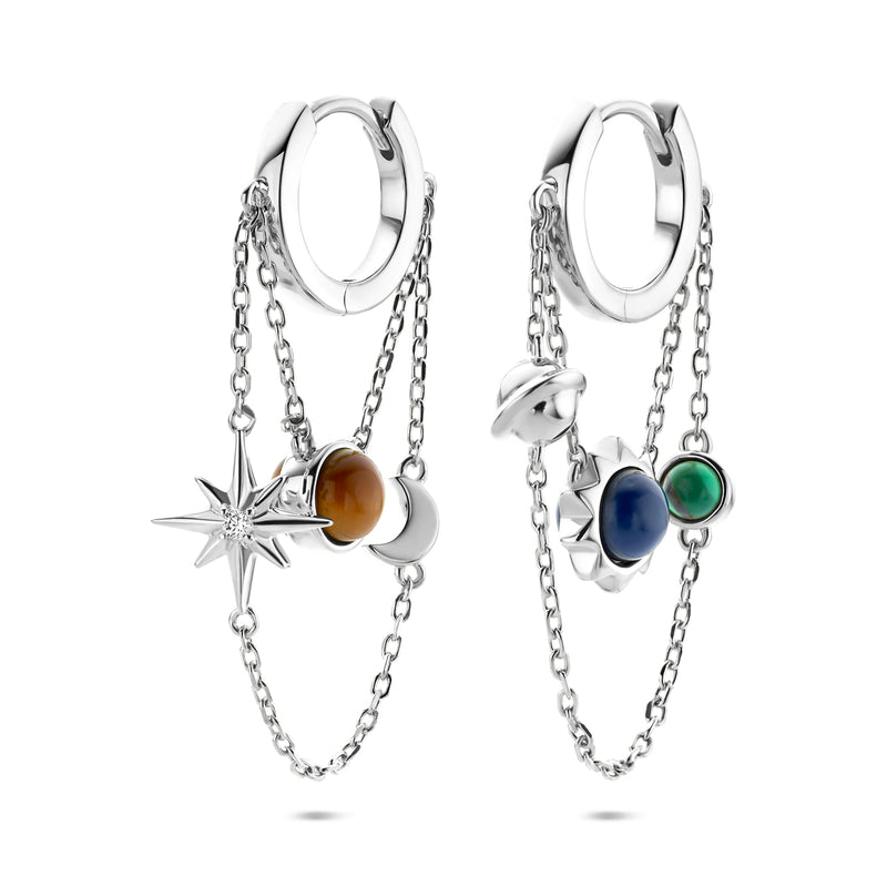 vDam Klapoorringen Lapis, Malachiet En Tijgeroog 37 Mm Zilver Gerhodineerd 1341168