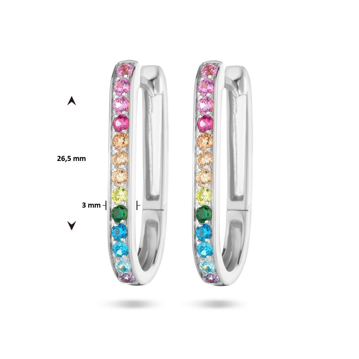 vDam Klapoorringen Paperclip Regenboog Zirkonia Zilver Gerhodineerd 1336002