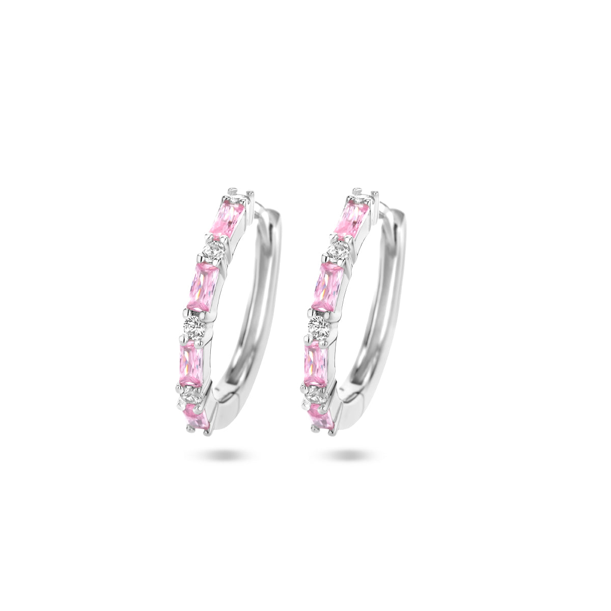 vDam Klapoorringen Roze En Wit Zirkonia Zilver Gerhodineerd 1335956