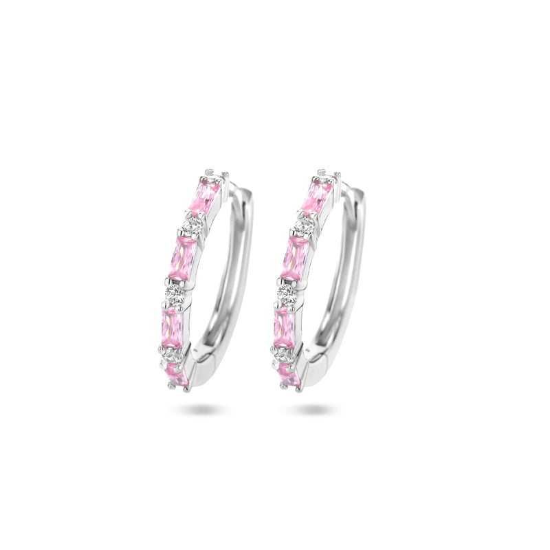 vDam Klapoorringen Roze En Wit Zirkonia Zilver Gerhodineerd 1335956