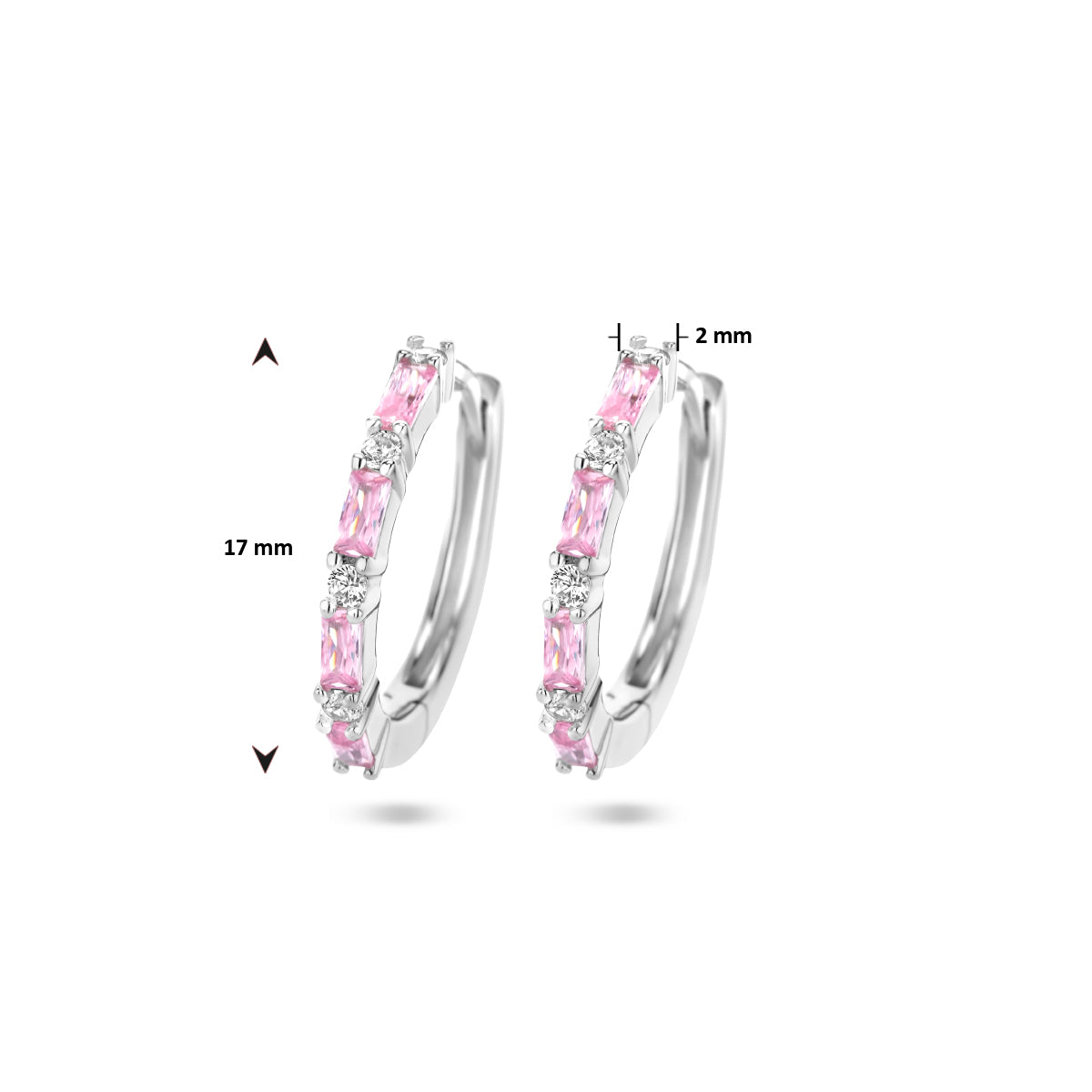 vDam Klapoorringen Roze En Wit Zirkonia Zilver Gerhodineerd 1335956