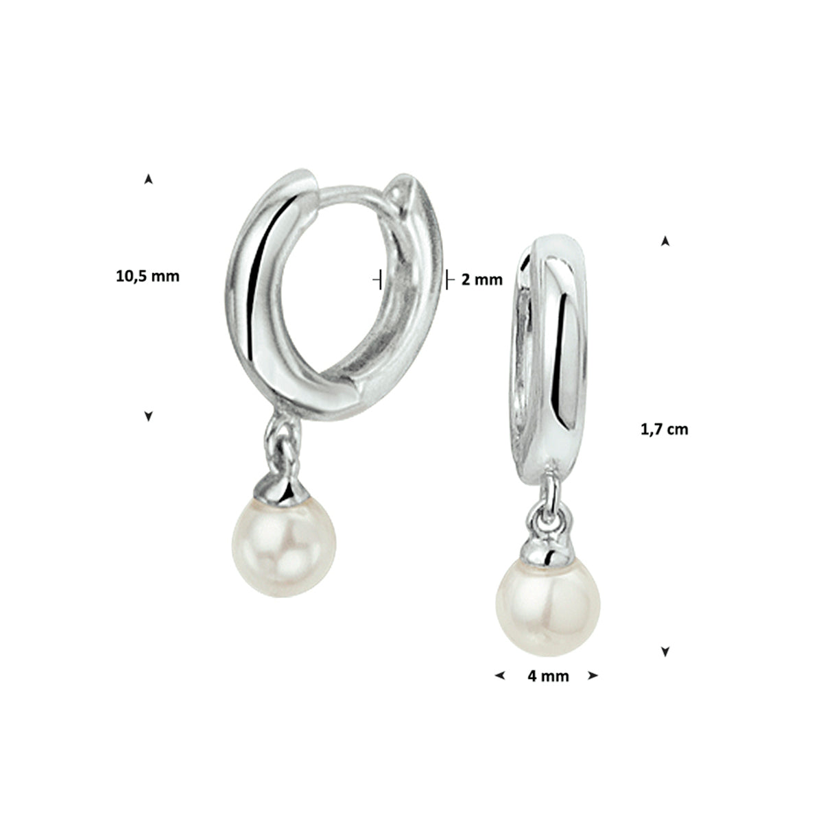 vDam Klapoorringen Synth Parel Zilver Gerhodineerd 1326864