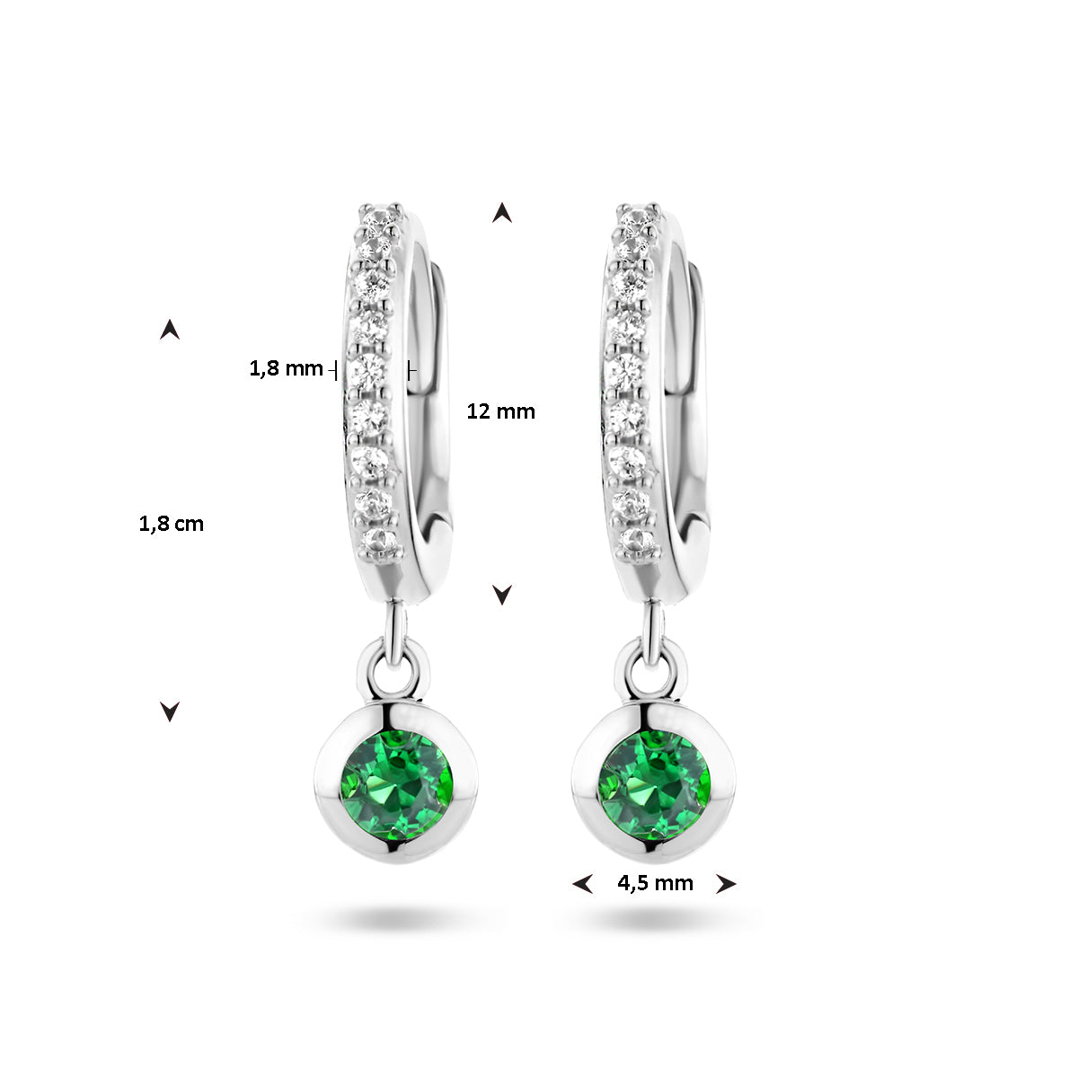 vDam Klapoorringen Synth Smaragd Zilver Gerhodineerd 1336574