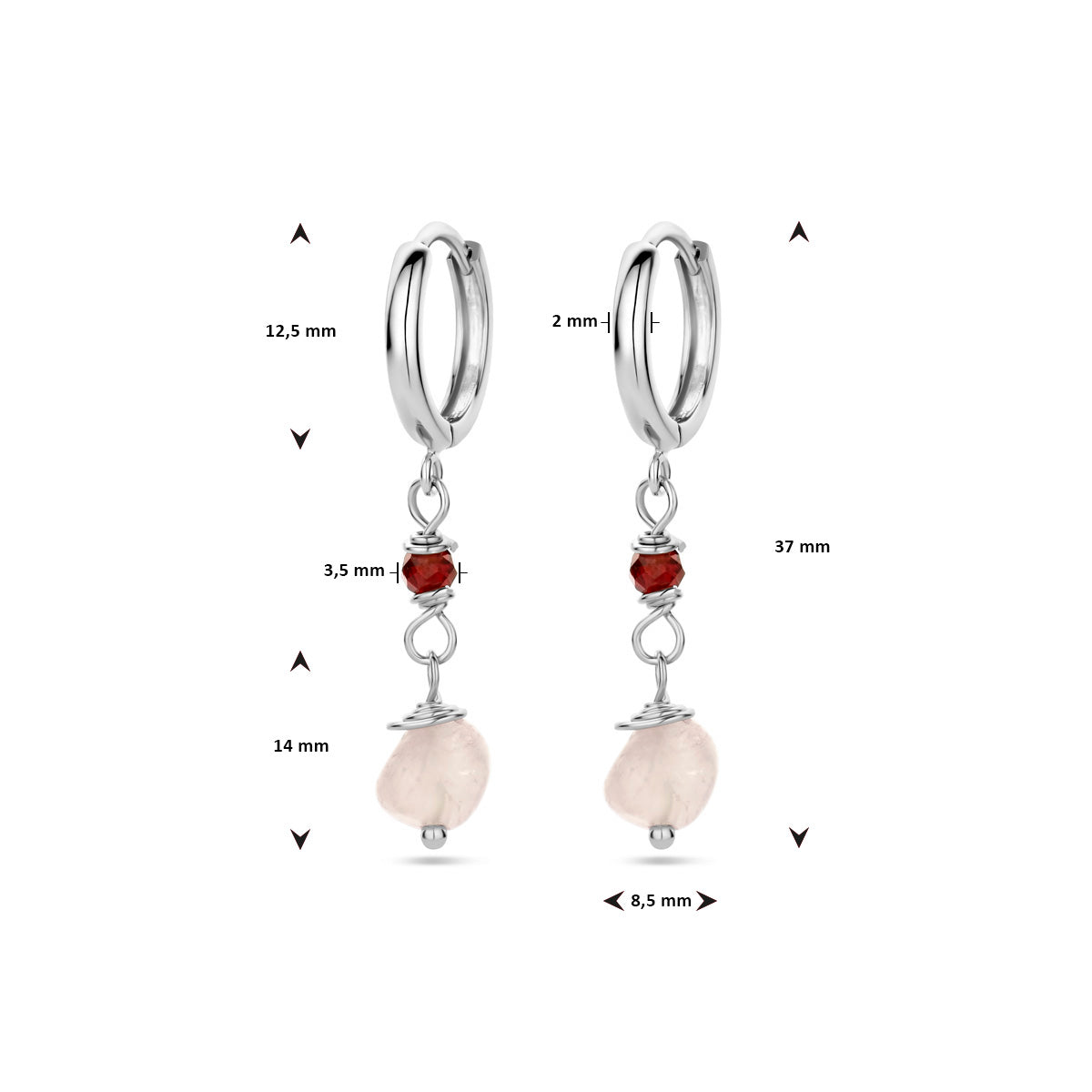 vDam Klapoorringen Toermalijn Kwarts Zilver Gerhodineerd 1338108