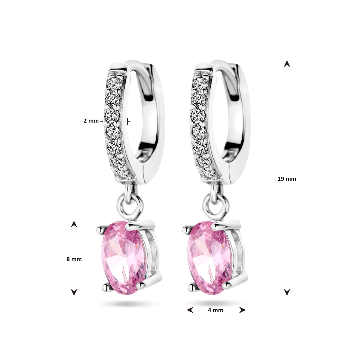 vDam Klapoorringen Wit En Roze Zirkonia Zilver Gerhodineerd 1338784