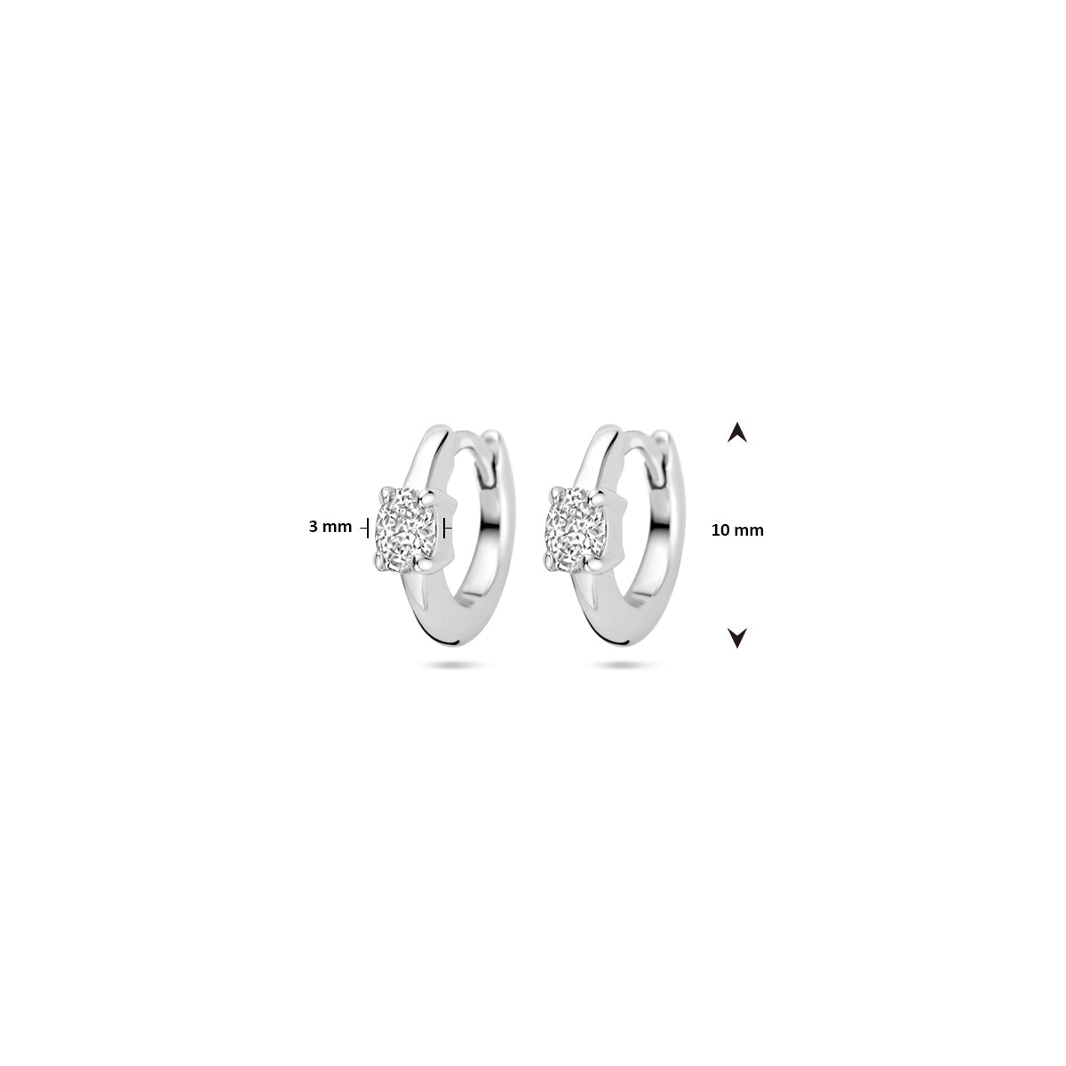 vDam Klapoorringen Zirkonia 10 Mm Zilver Gerhodineerd 1339722