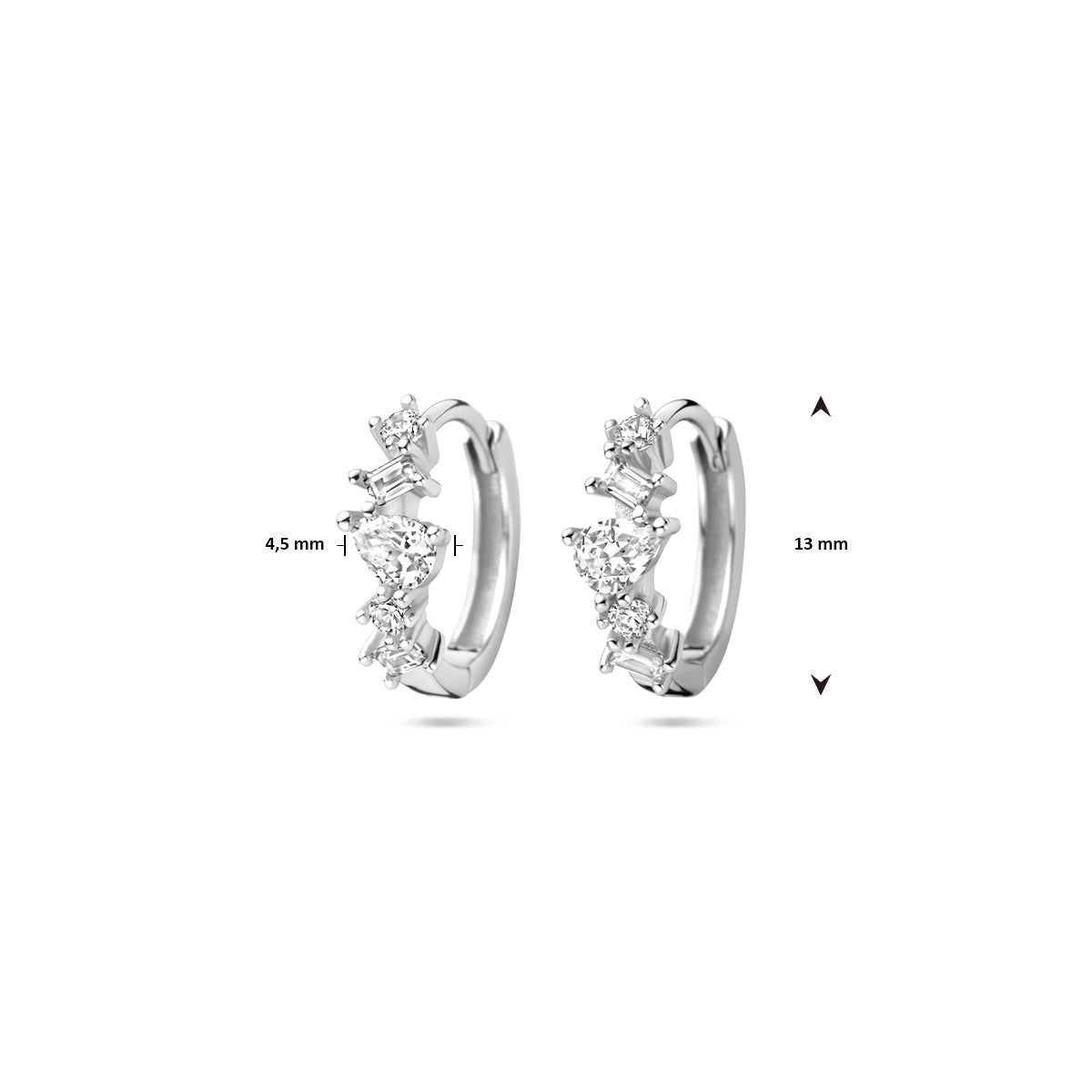 vDam Klapoorringen Zirkonia 13 Mm Zilver Gerhodineerd 1340477