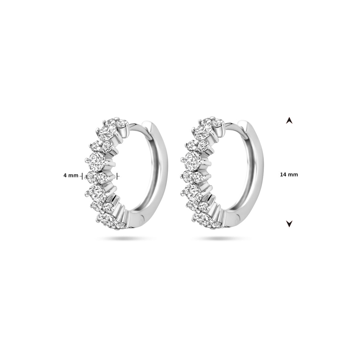 vDam Klapoorringen Zirkonia 14 Mm Zilver Gerhodineerd 1339822