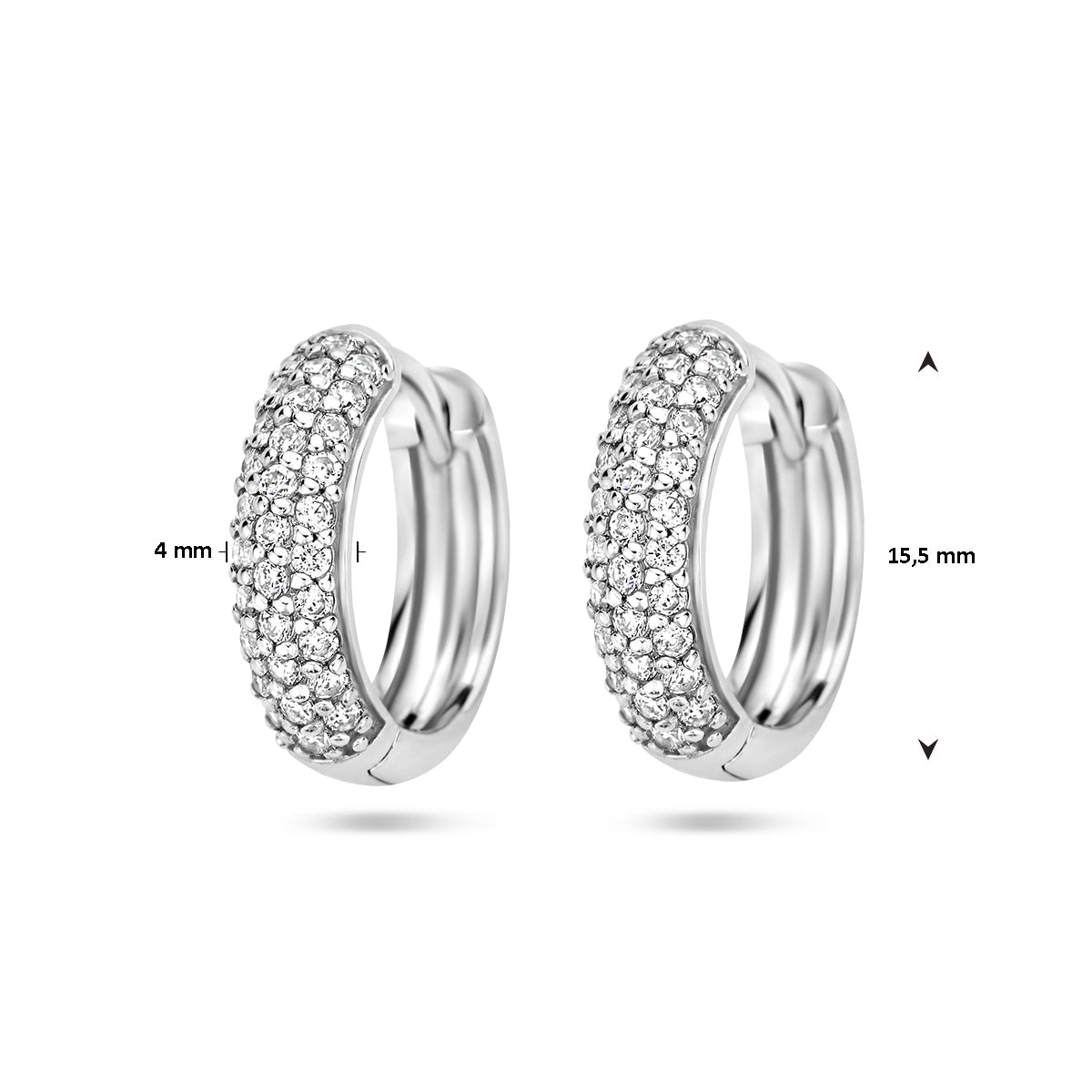 vDam Klapoorringen Zirkonia 15,5 Mm Zilver Gerhodineerd 1336937