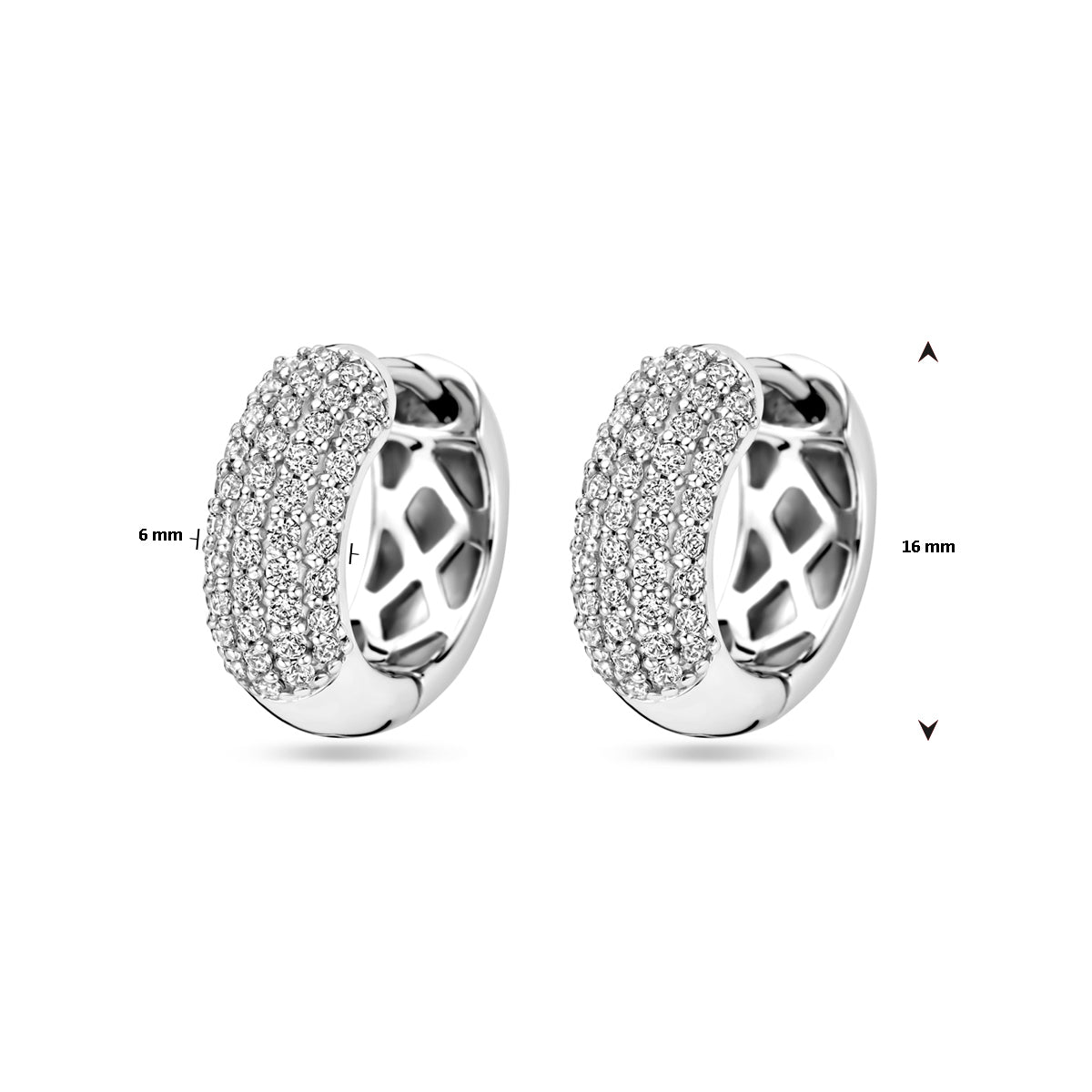 vDam Klapoorringen Zirkonia 16 Mm Zilver Gerhodineerd 1339470