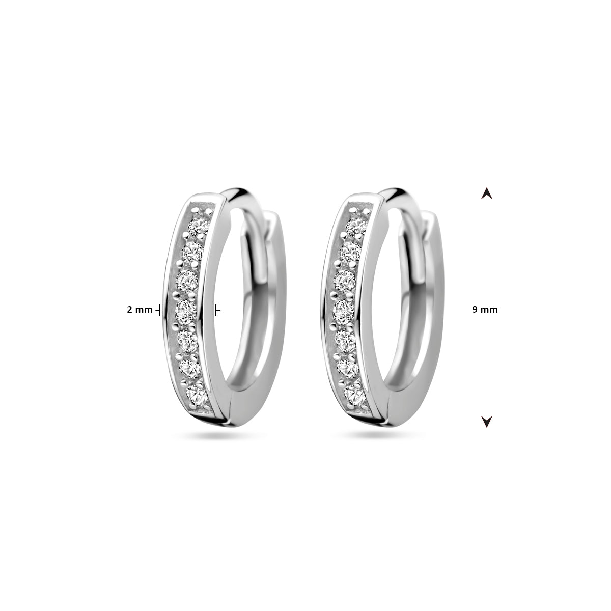 vDam Klapoorringen Zirkonia 9 Mm Zilver Gerhodineerd 1331367