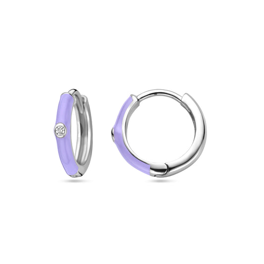 vDam Klapoorringen Zirkonia En Paars Emaille Zilver Gerhodineerd 1338410