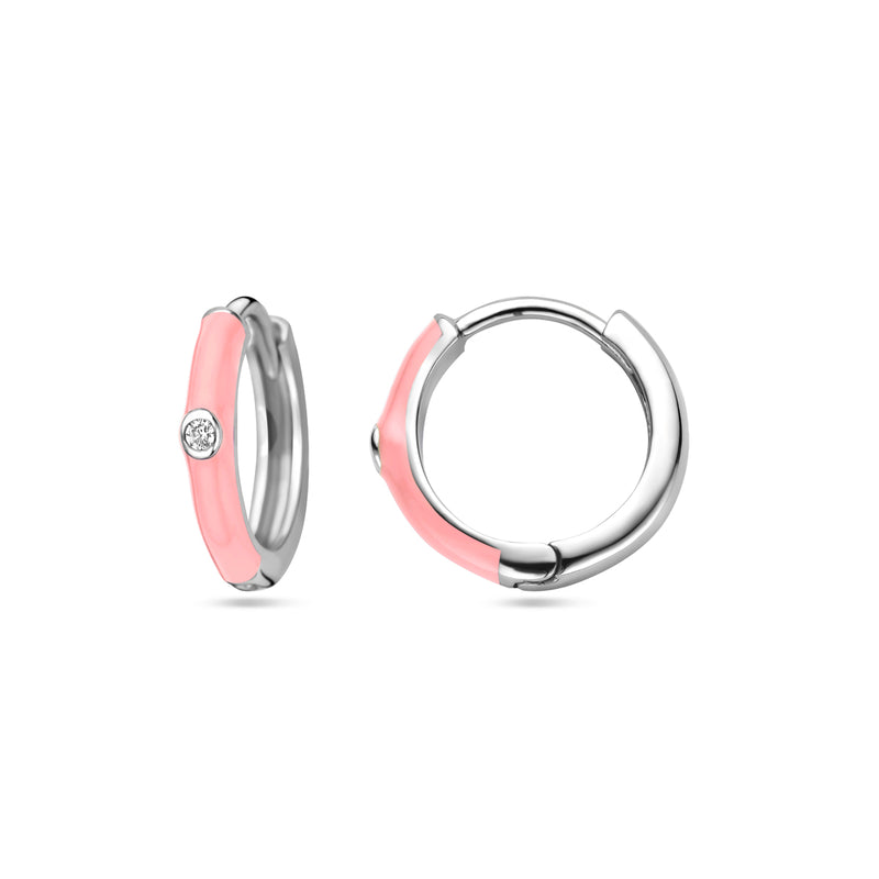 vDam Klapoorringen Zirkonia En Roze Emaille Zilver Gerhodineerd 1338409