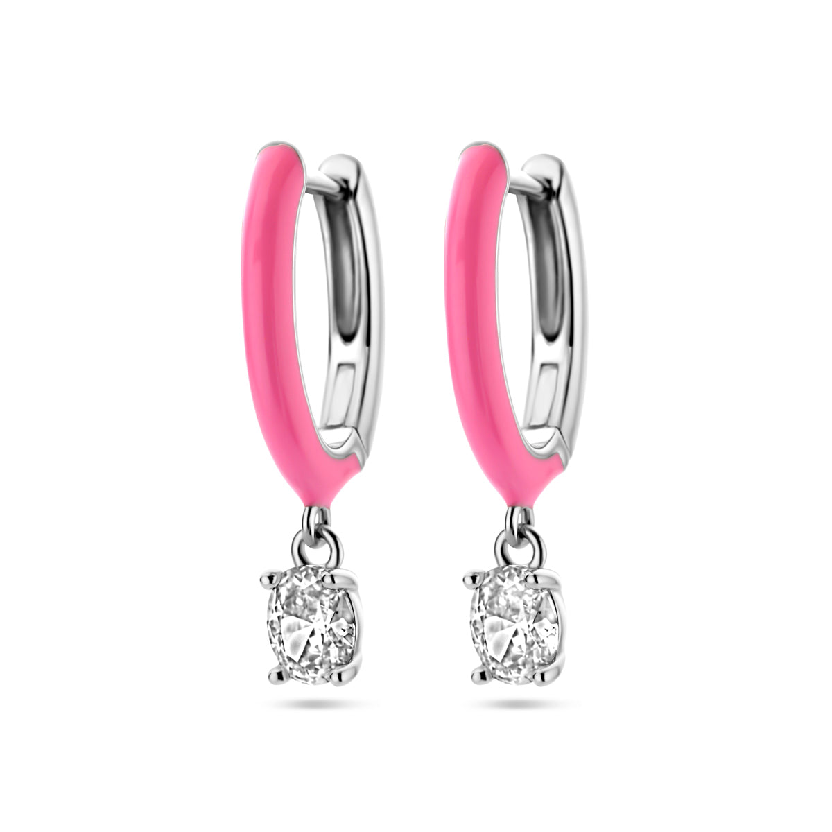 vDam Klapoorringen Zirkonia En Roze Emaille Zilver Gerhodineerd 1338593