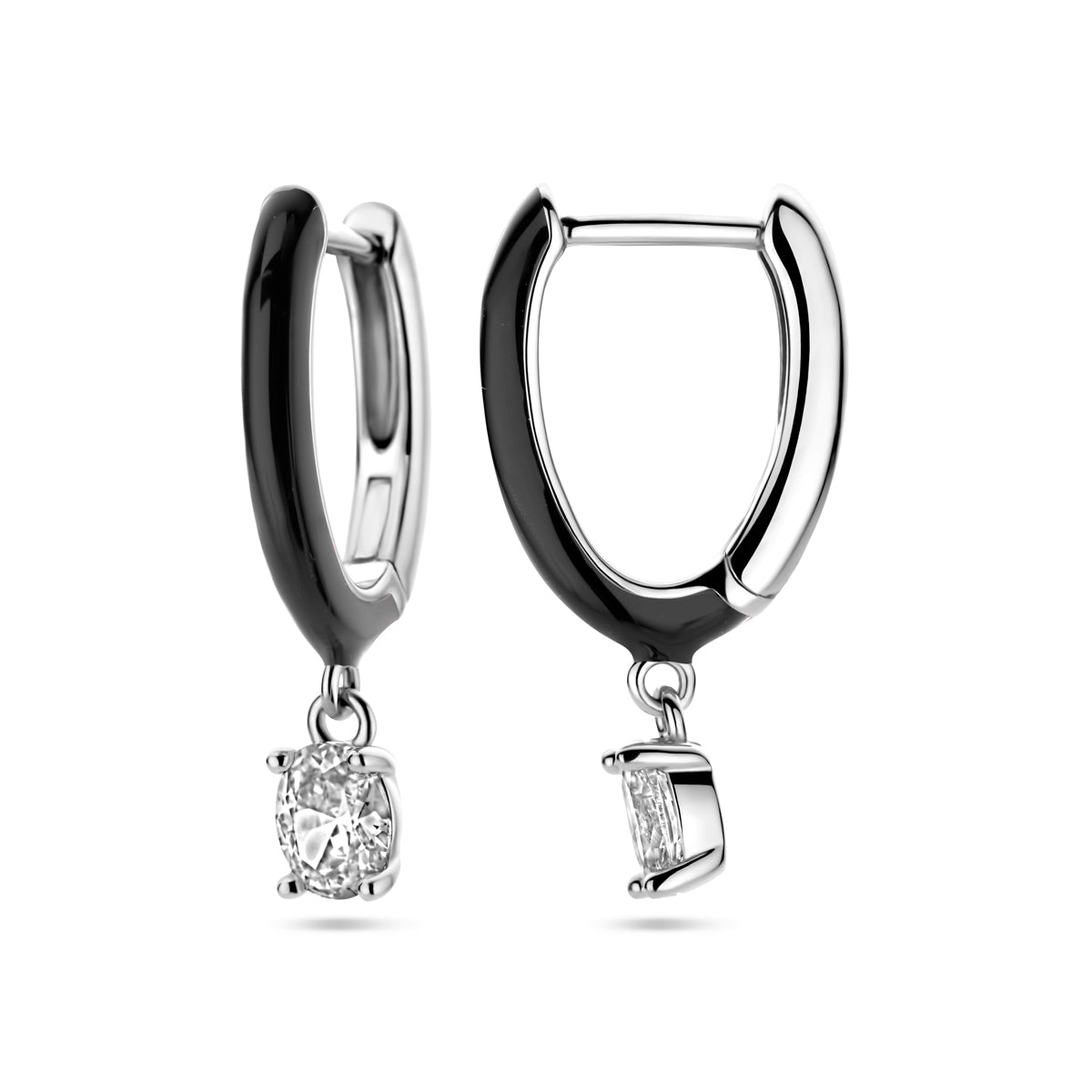 vDam Klapoorringen Zirkonia En Zwart Emaille Zilver Gerhodineerd 1338592
