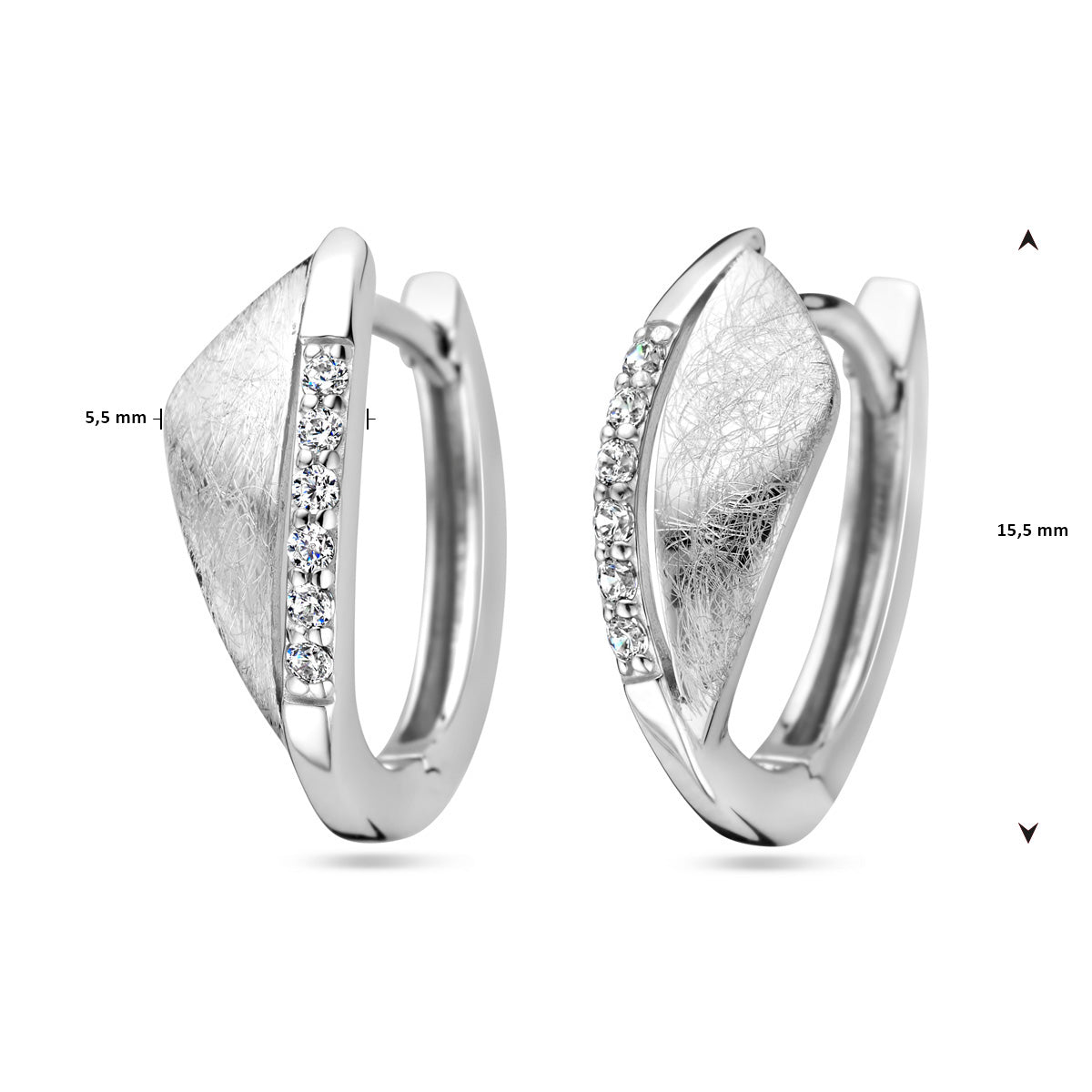 vDam Klapoorringen Zirkonia Gescratcht Zilver Gerhodineerd 1338038