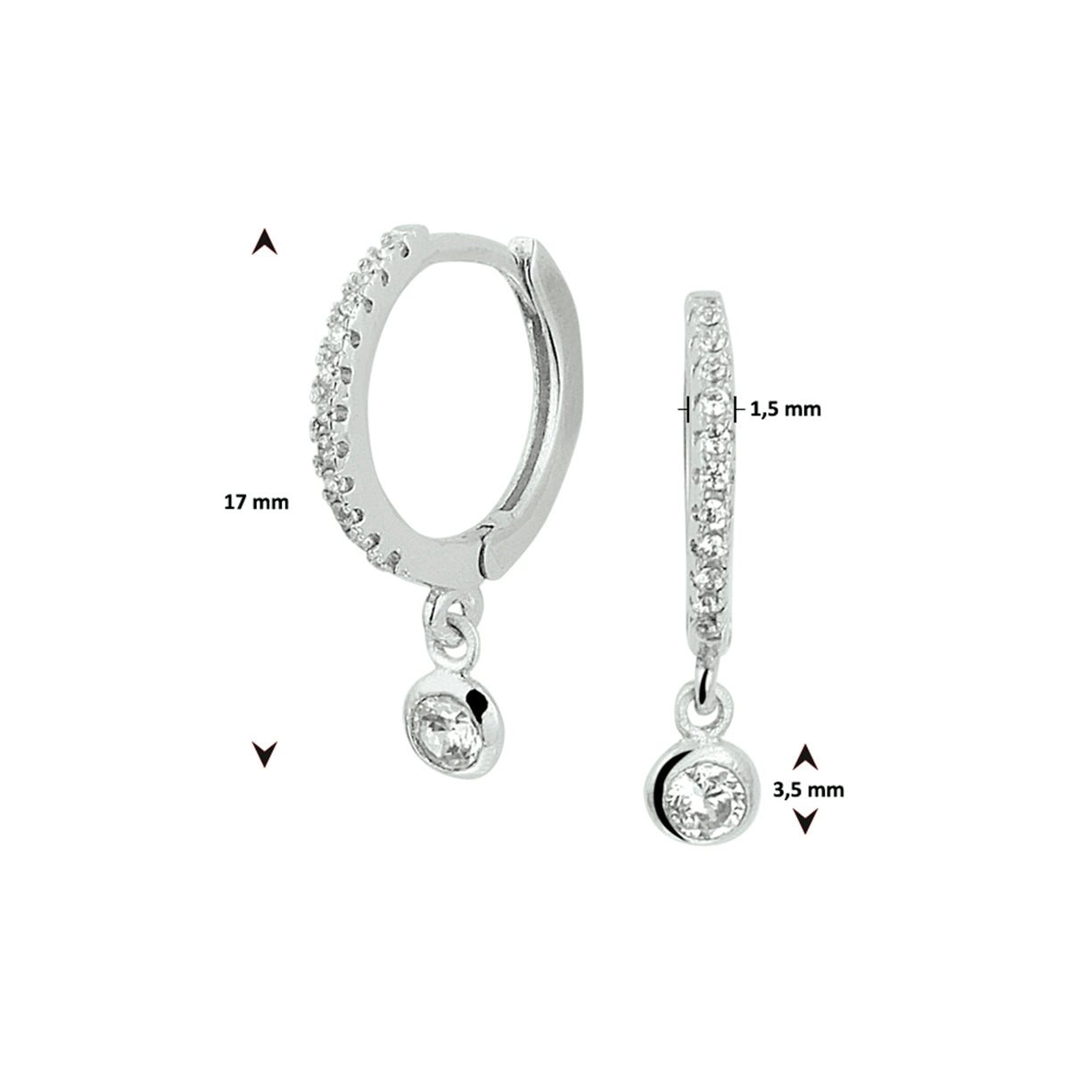 vDam Klapoorringen Zirkonia Zilver Gerhodineerd 1328364