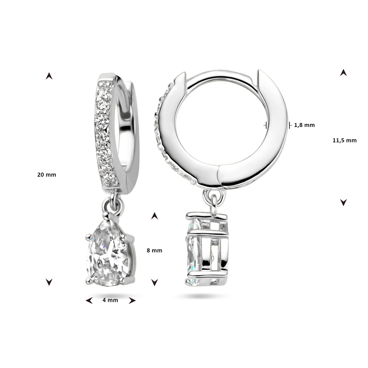 vDam Klapoorringen Zirkonia Zilver Gerhodineerd 1338245