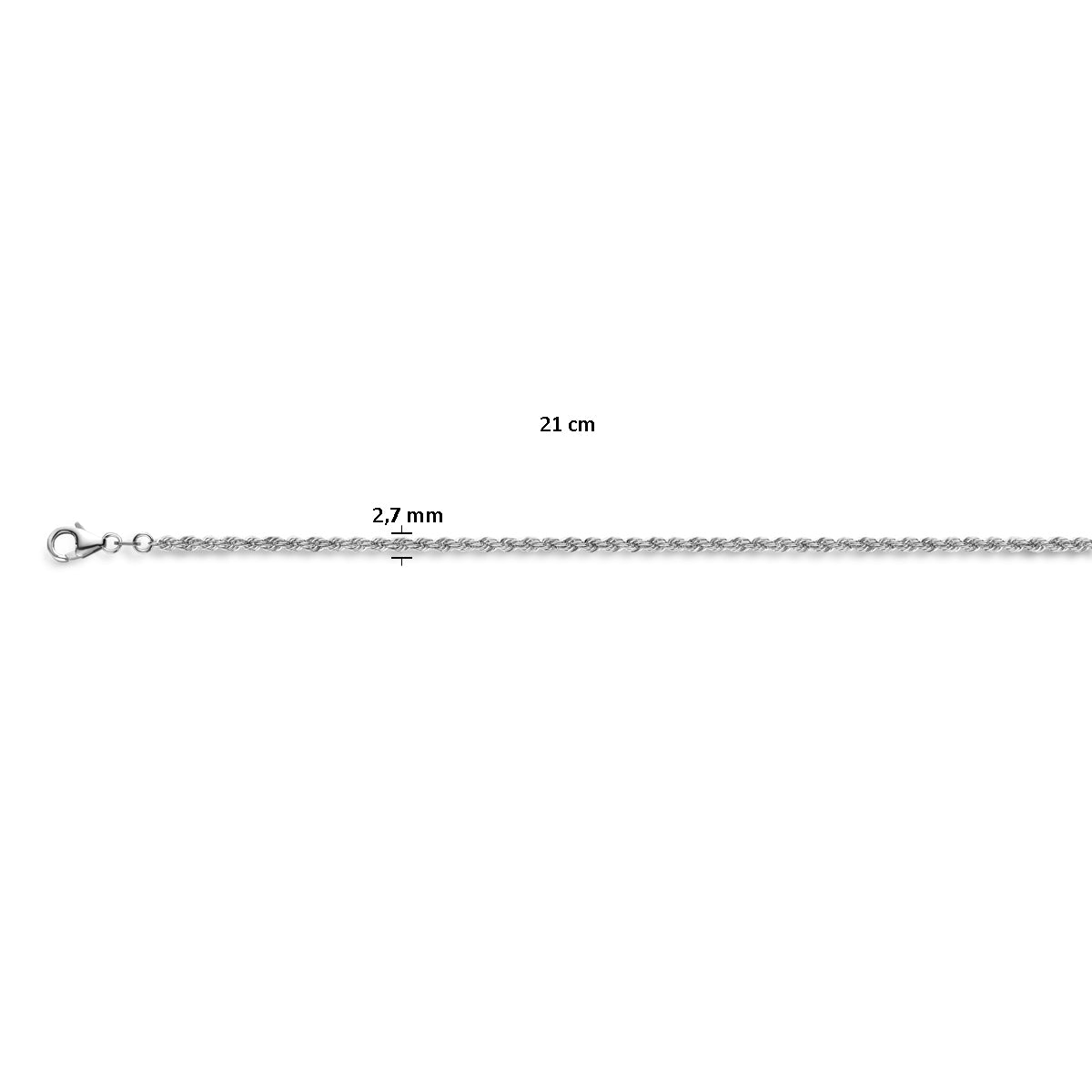 vDam Koord Massief 2,7 Mm Zilver Gerhodineerd 1337066  21cm
