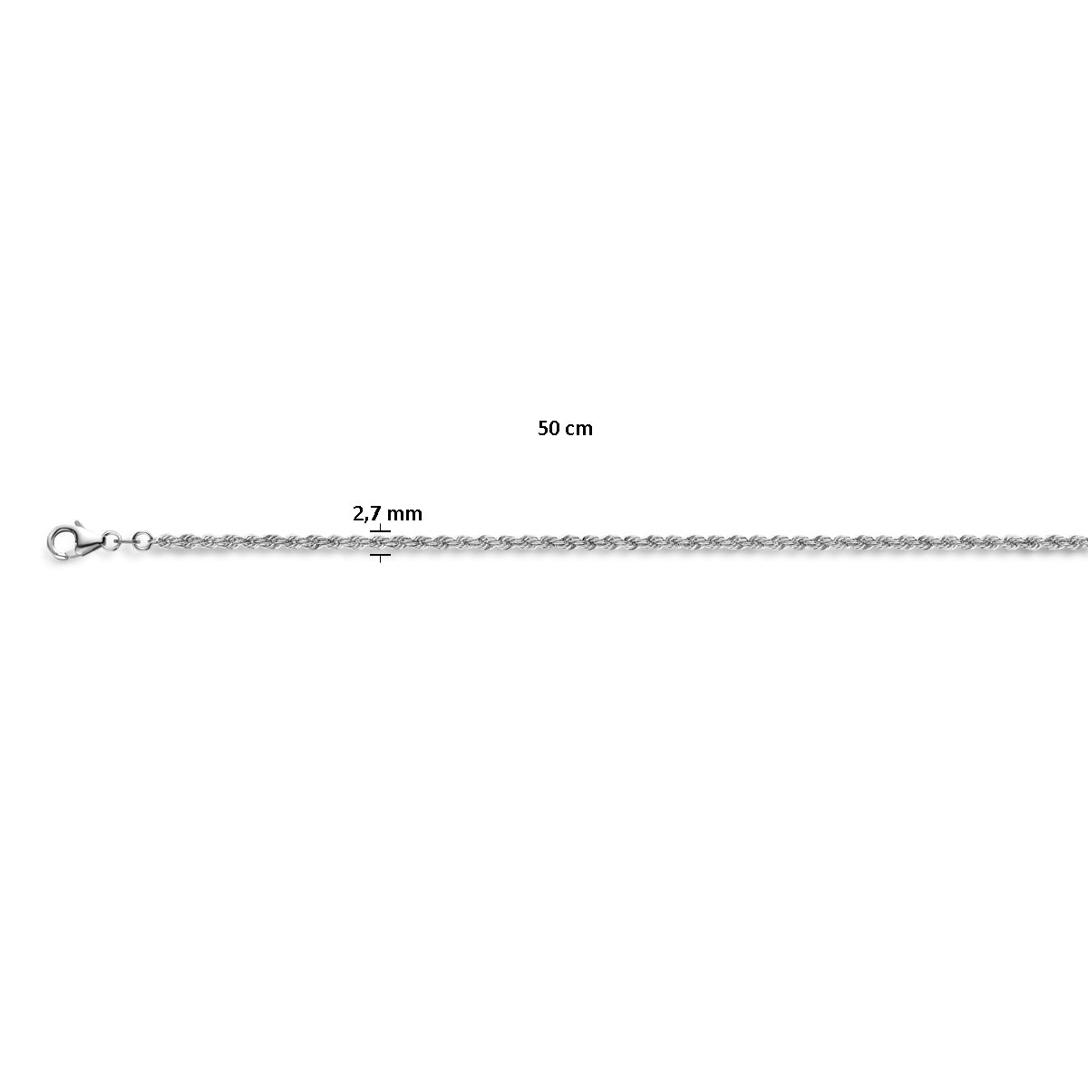 vDam Koord Massief 2,7 Mm Zilver Gerhodineerd 1337070  50cm