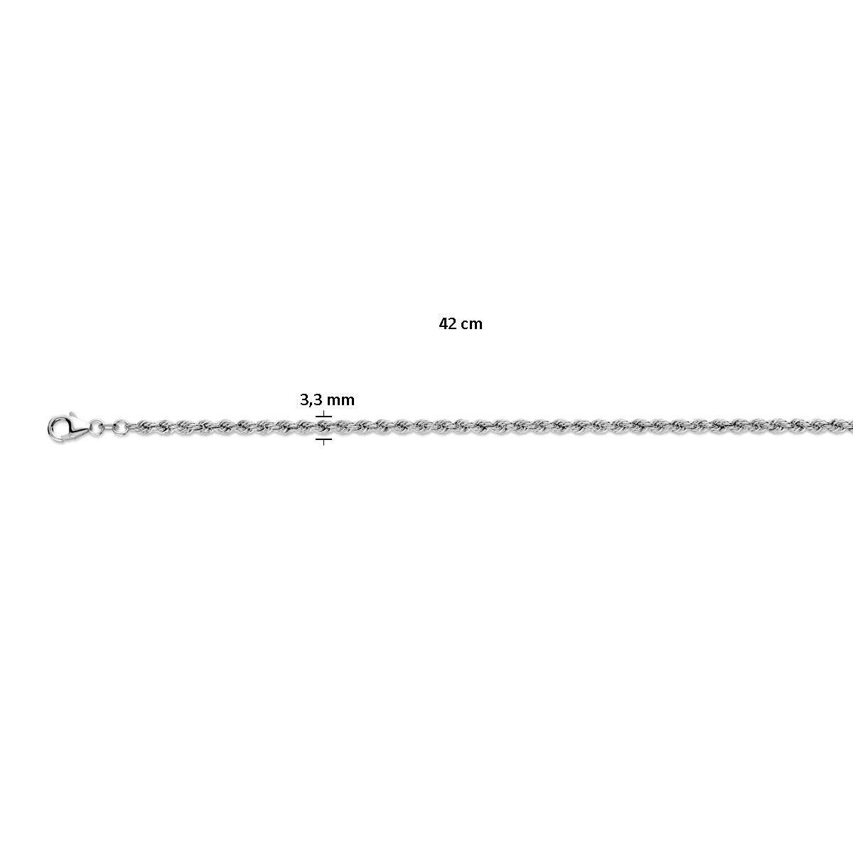 vDam Koord Massief 3,3 Mm Zilver Gerhodineerd 1337081  42cm