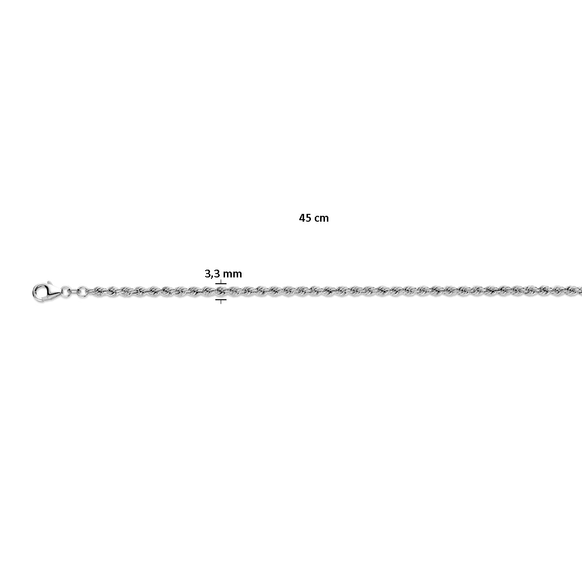 vDam Koord Massief 3,3 Mm Zilver Gerhodineerd 1337086  45cm