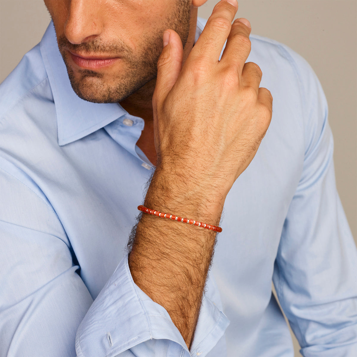 vDam Kralenarmband Carneool 4,0 Mm 20 + 3 Cm Zilver Gerhodineerd 1336301  23cm