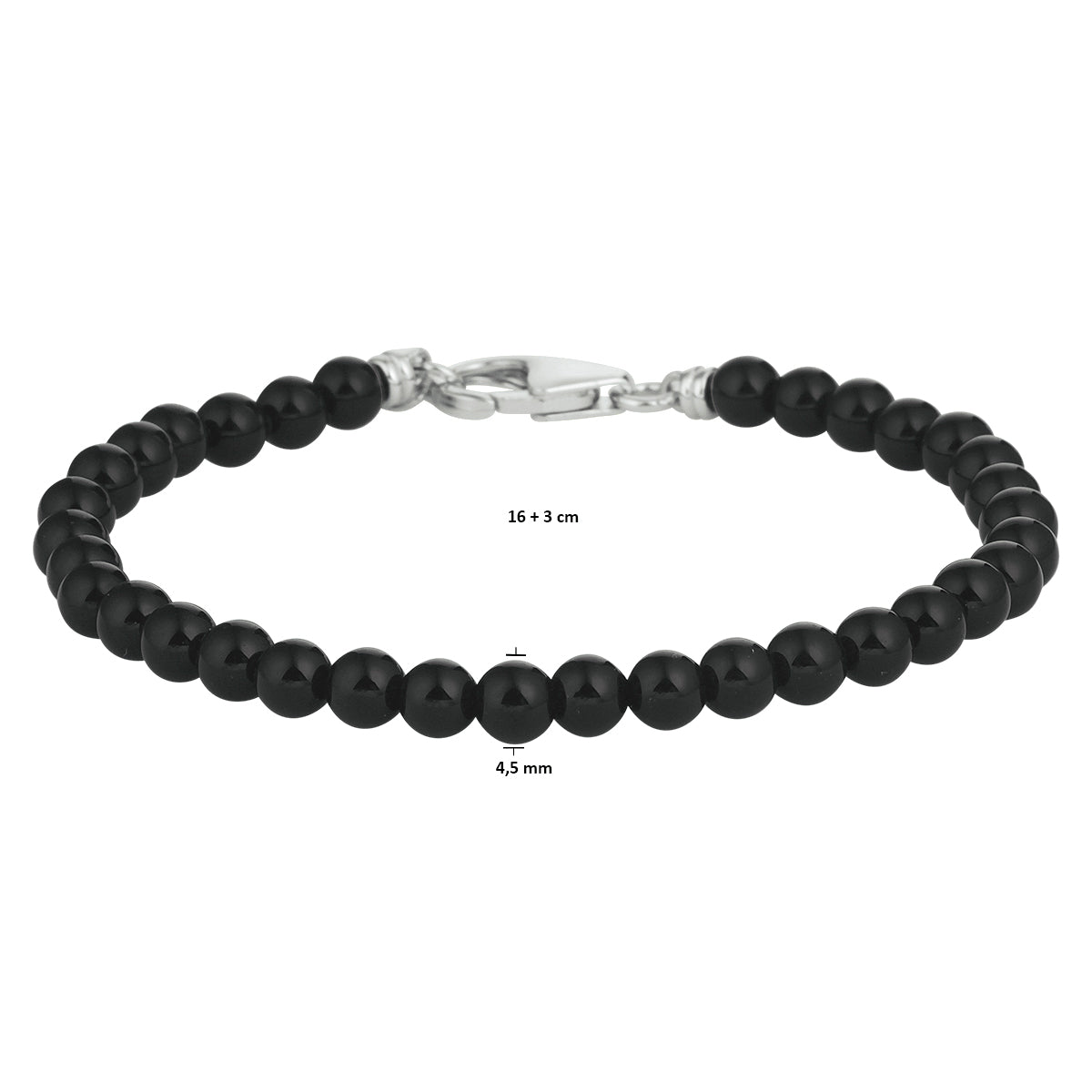 vDam Kralenarmband Onyx 4,5 Mm 16cm + 3 Cm Zilver Gerhodineerd 1333510  16cm
