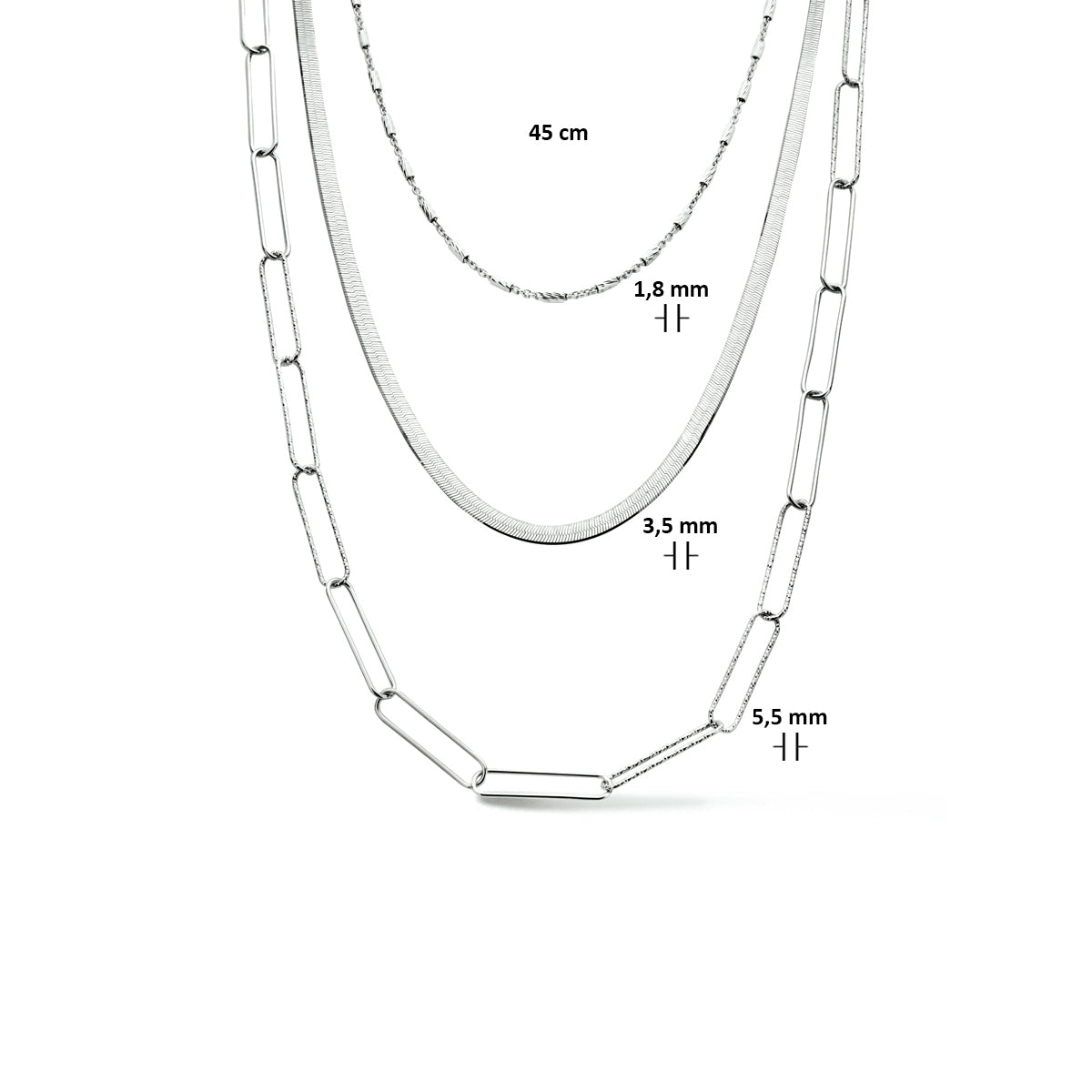 vDam Multi-collier 5,5 Mm 45cm Cm Zilver Gerhodineerd 1334416  45cm
