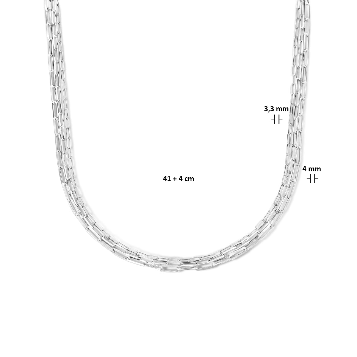 vDam Multi-collier Paperclip Platte Buis 4,0 Mm 41cm + 4 Cm Zilver Gerhodineerd 1335691  41cm