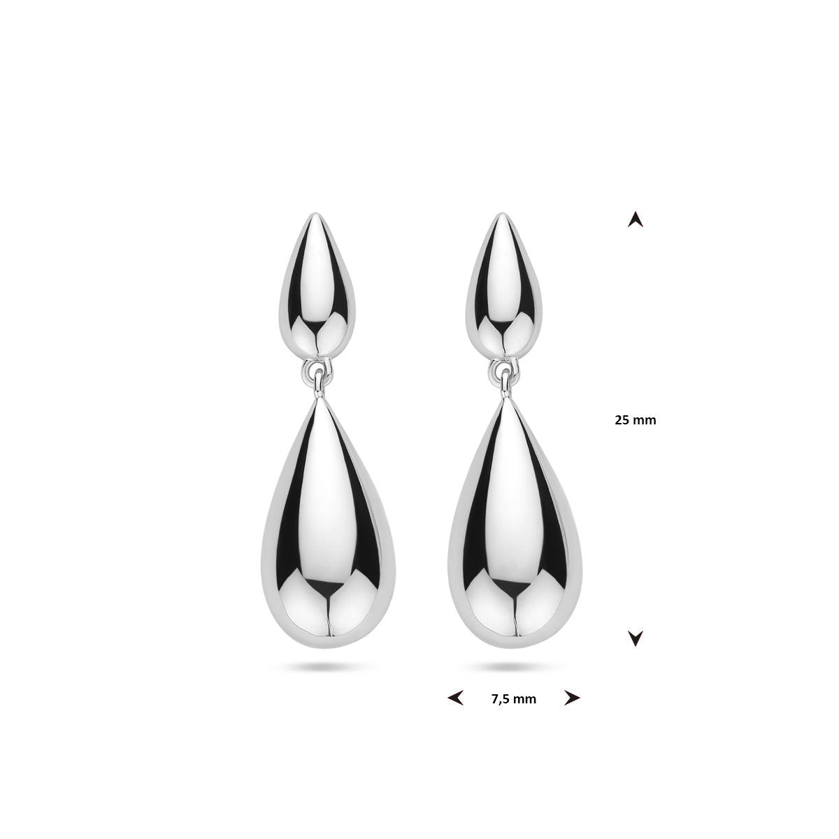 vDam Oorhangers Druppel 25 Mm Zilver Gerhodineerd 1340691