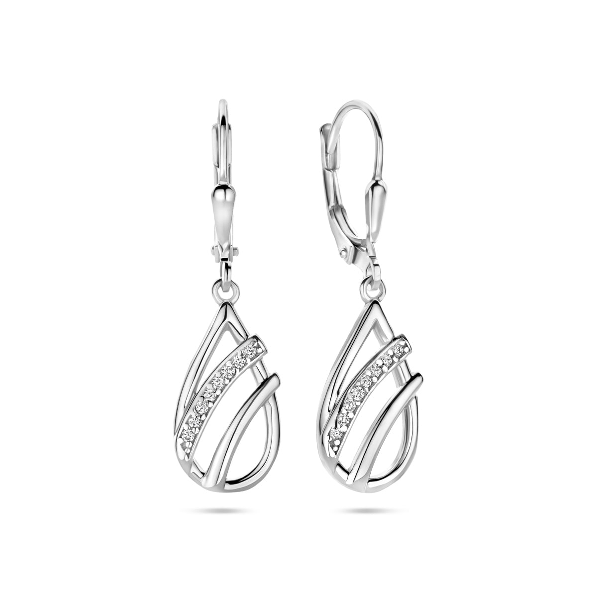 vDam Oorhangers Druppel Zirkonia Brisur Haak 33 Mm Zilver Gerhodineerd 1340045