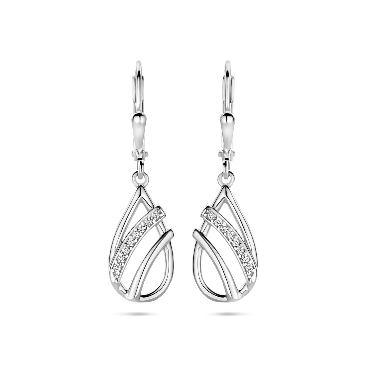 vDam Oorhangers Druppel Zirkonia Brisur Haak 33 Mm Zilver Gerhodineerd 1340045