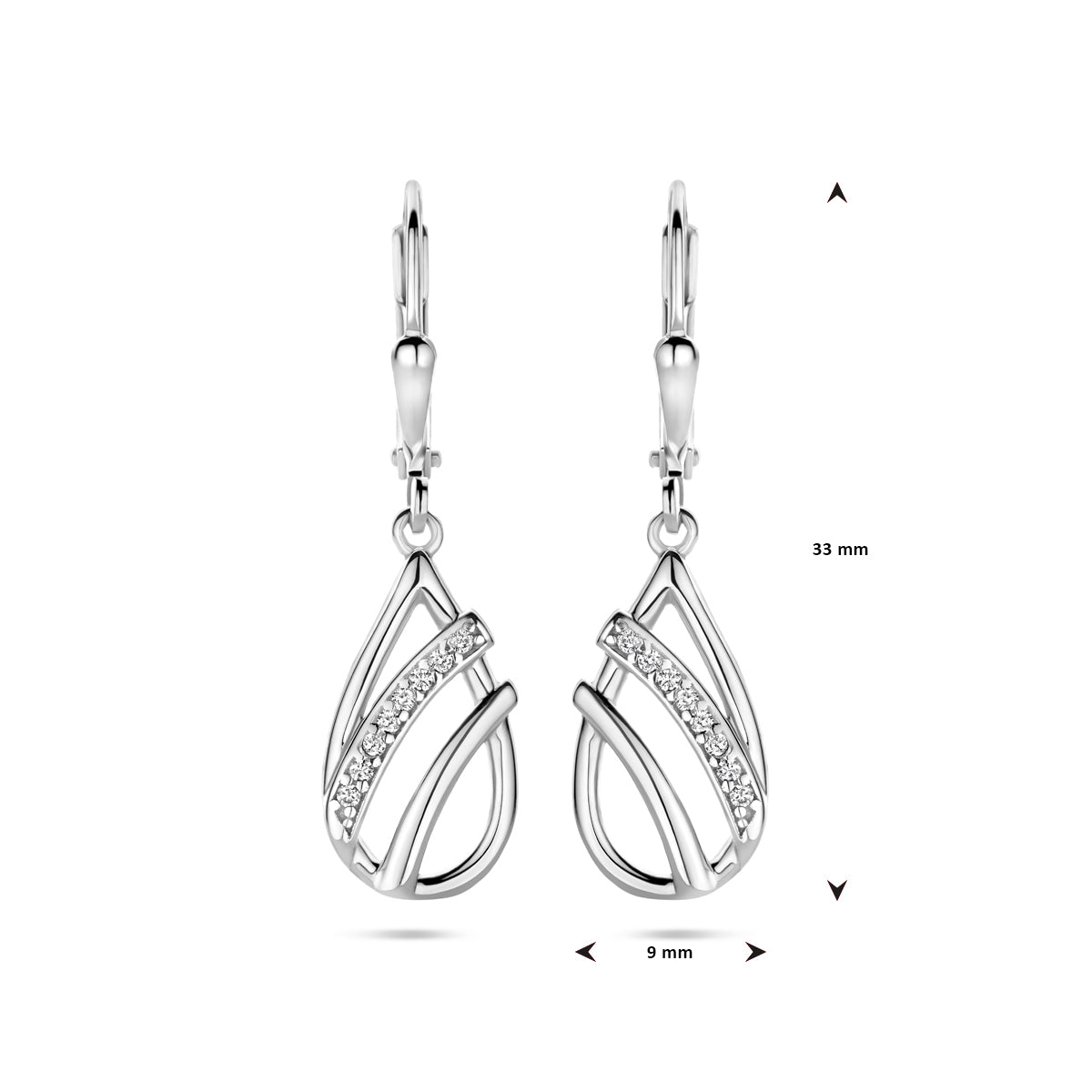 vDam Oorhangers Druppel Zirkonia Brisur Haak 33 Mm Zilver Gerhodineerd 1340045