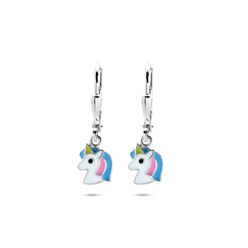 vDam Oorhangers Emaille Eenhoorn Brisur Haak 22 Mm Zilver Gerhodineerd 1341217