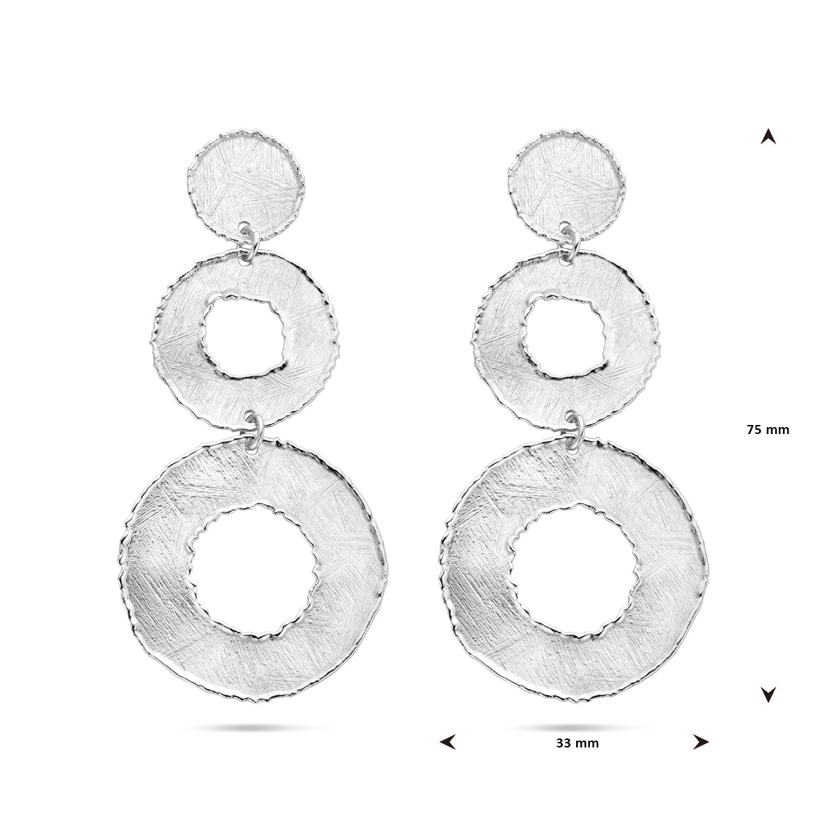vDam Oorhangers Gescratcht Cirkels 75 Mm Zilver Gerhodineerd 1340447