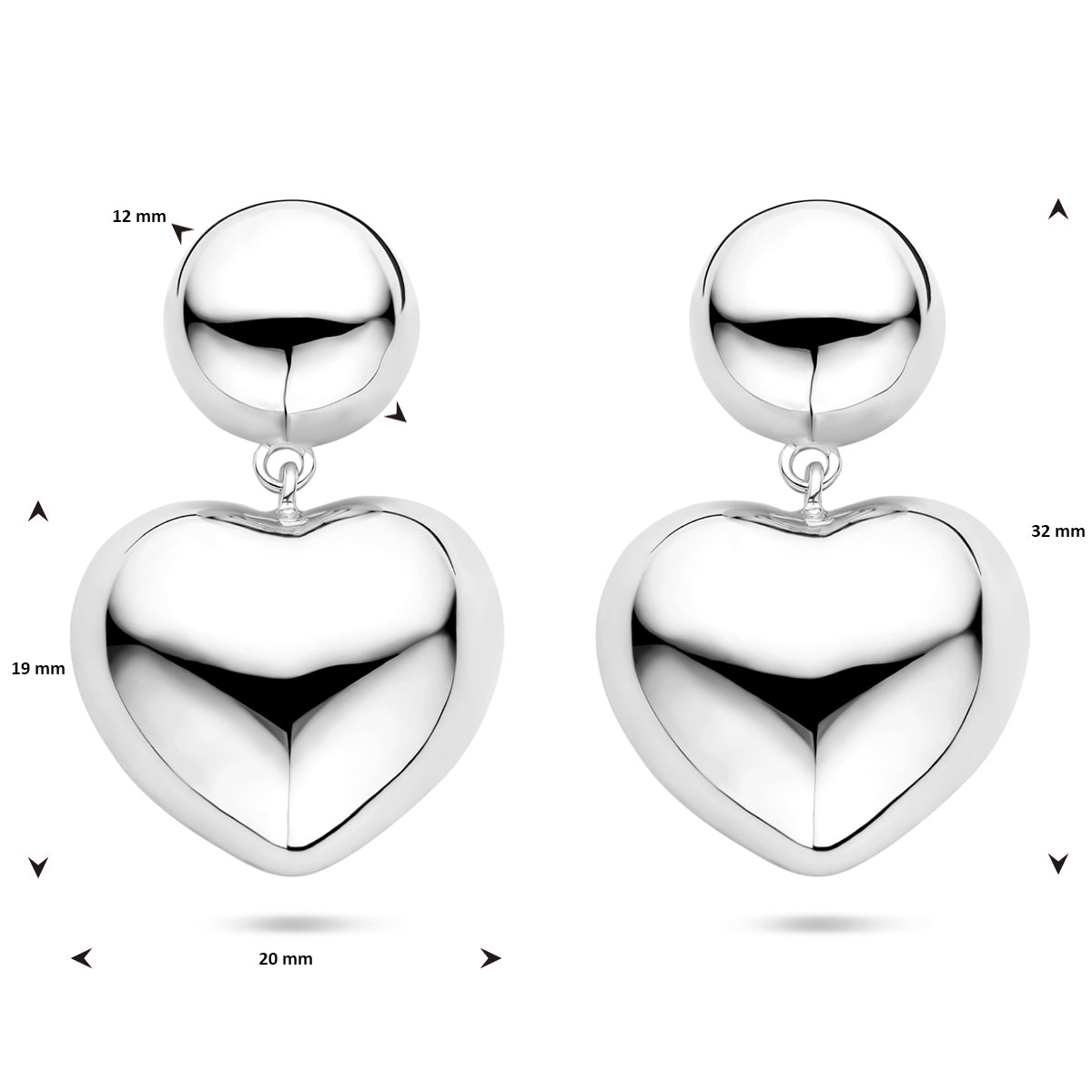 vDam Oorhangers Hartjes 32 Mm Zilver Gerhodineerd 1340736